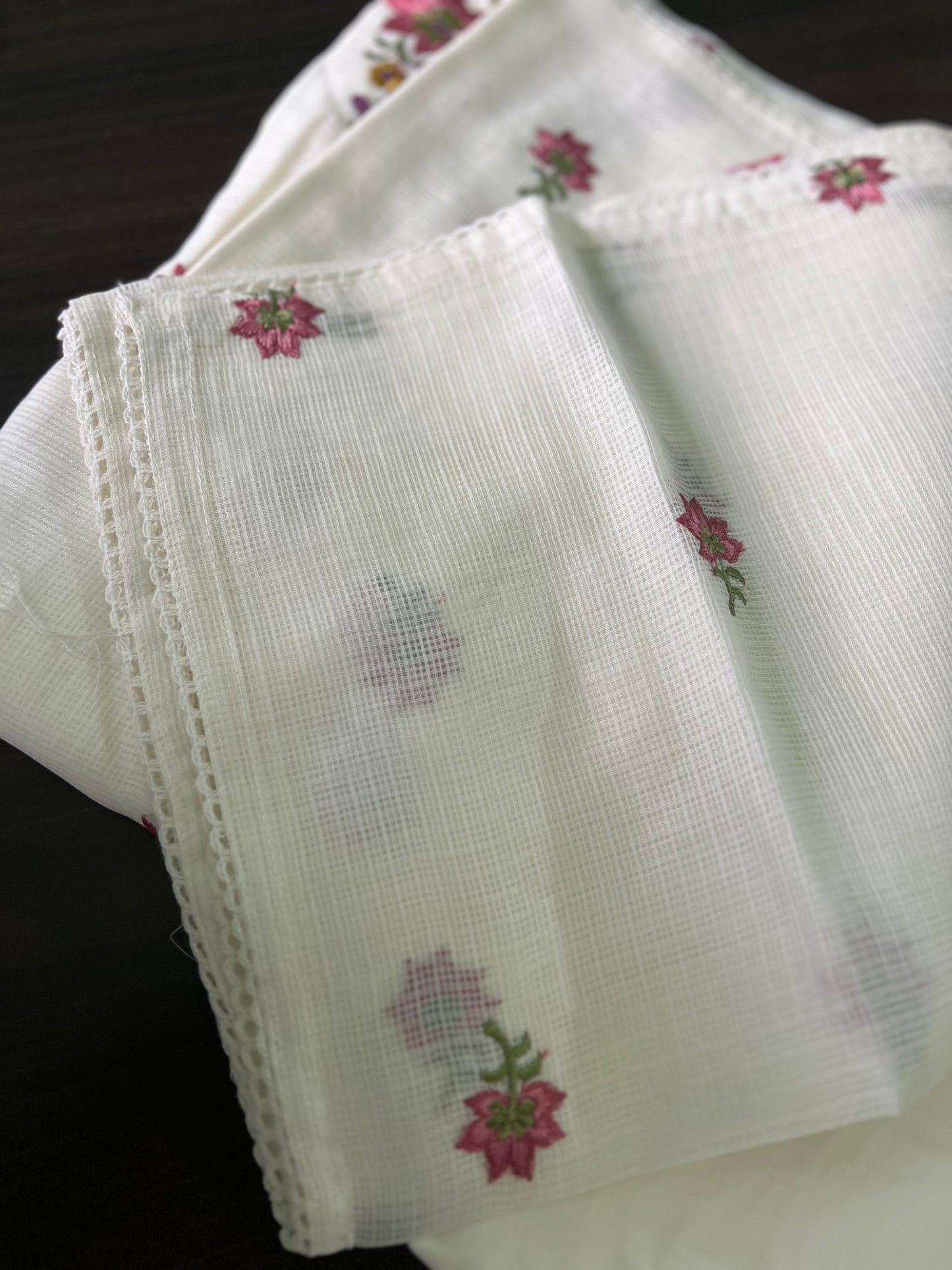 Soundarya - Kota Doria Embroidered Suit - White