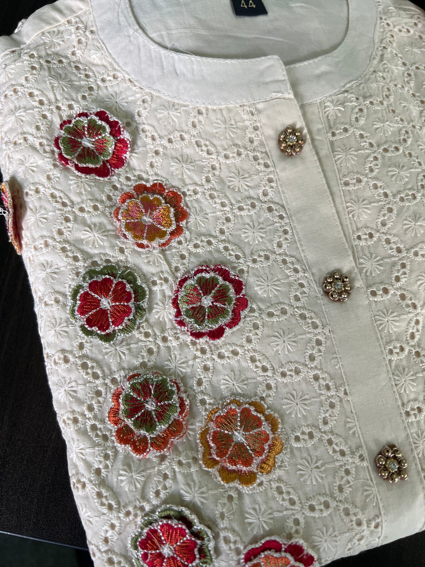 Aishwarya - Cotton Shifley embroidered set - Beige