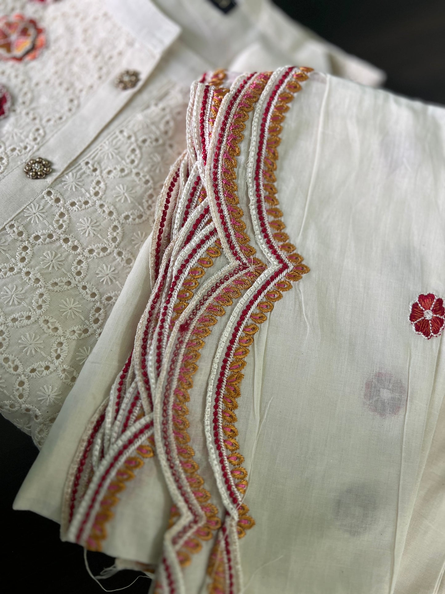 Aishwarya - Cotton Shifley embroidered set - Beige