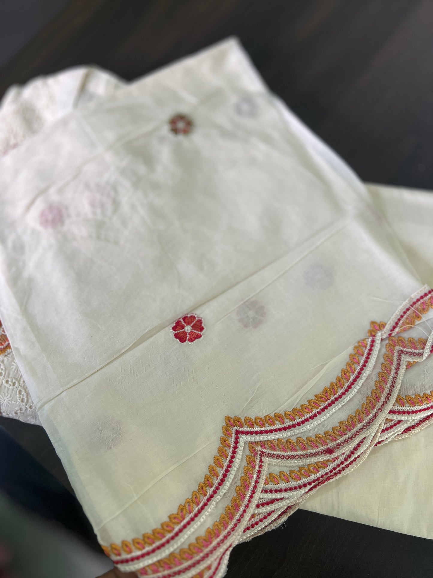 Aishwarya - Cotton Shifley embroidered set - Beige