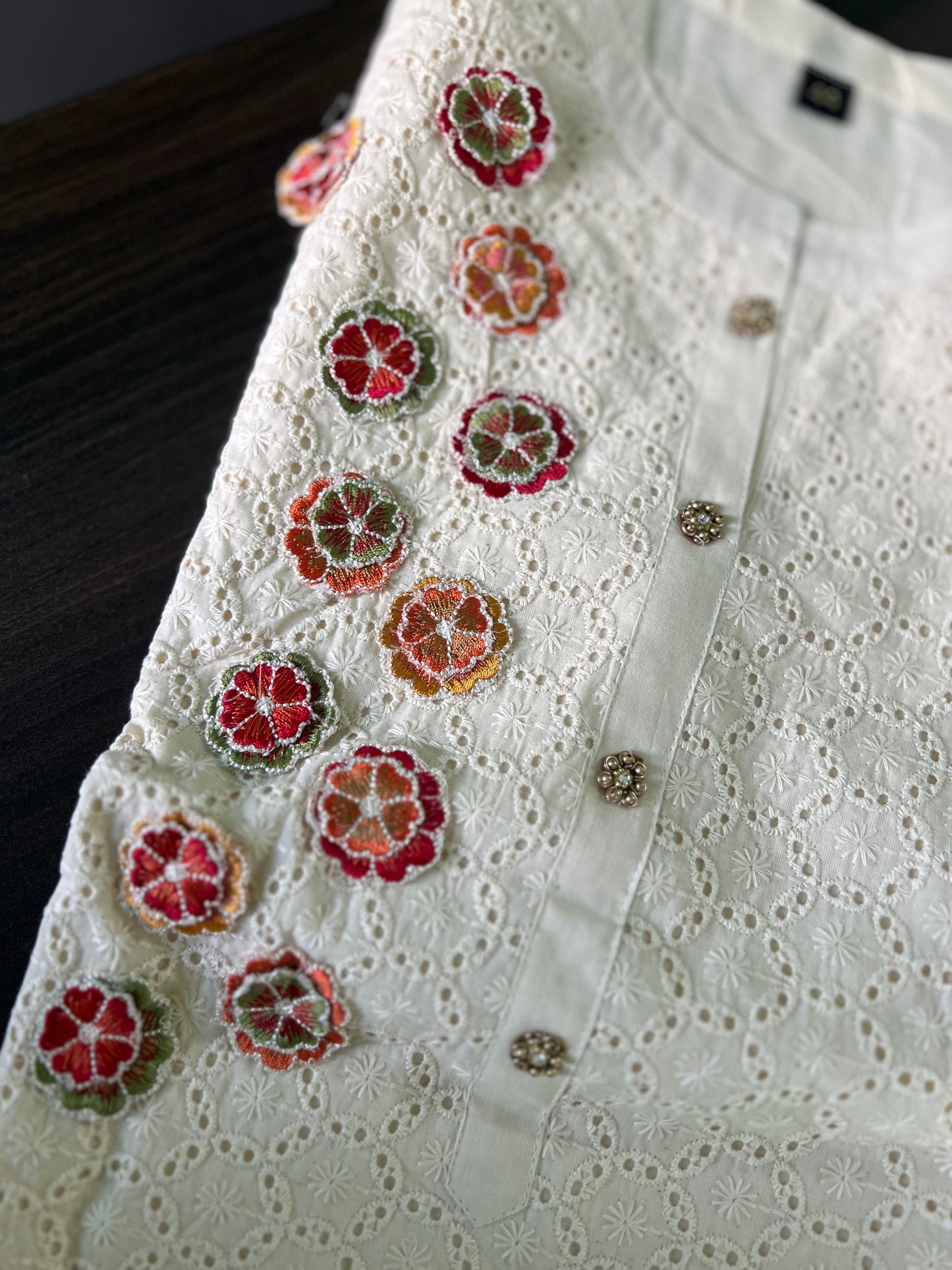 Aishwarya - Cotton Shifley embroidered set - Beige