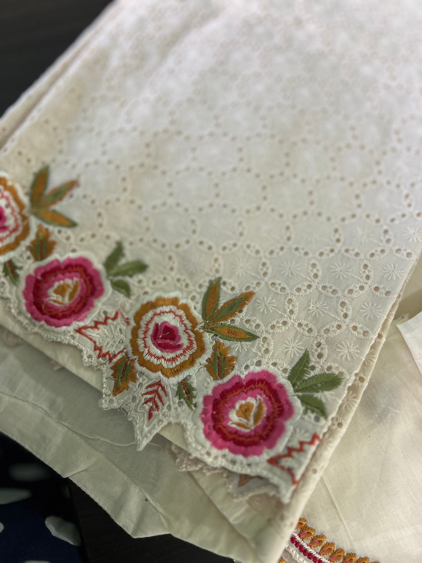Aishwarya - Cotton Shifley embroidered set - Beige