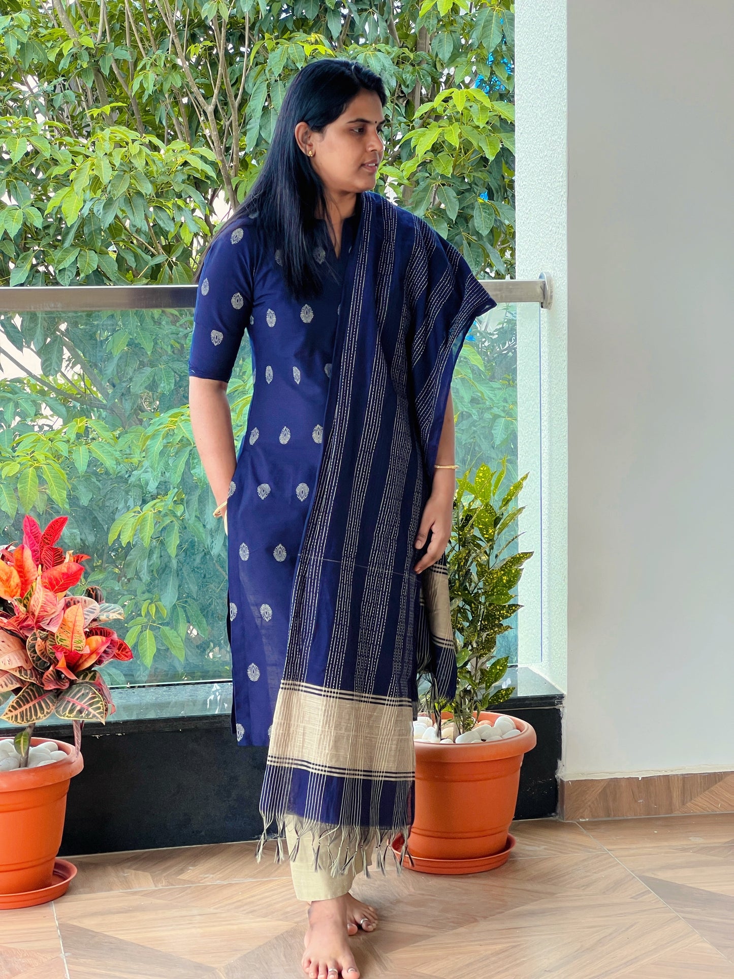 Nayanthara - Silk cotton Weaving Kurta set with dupatta