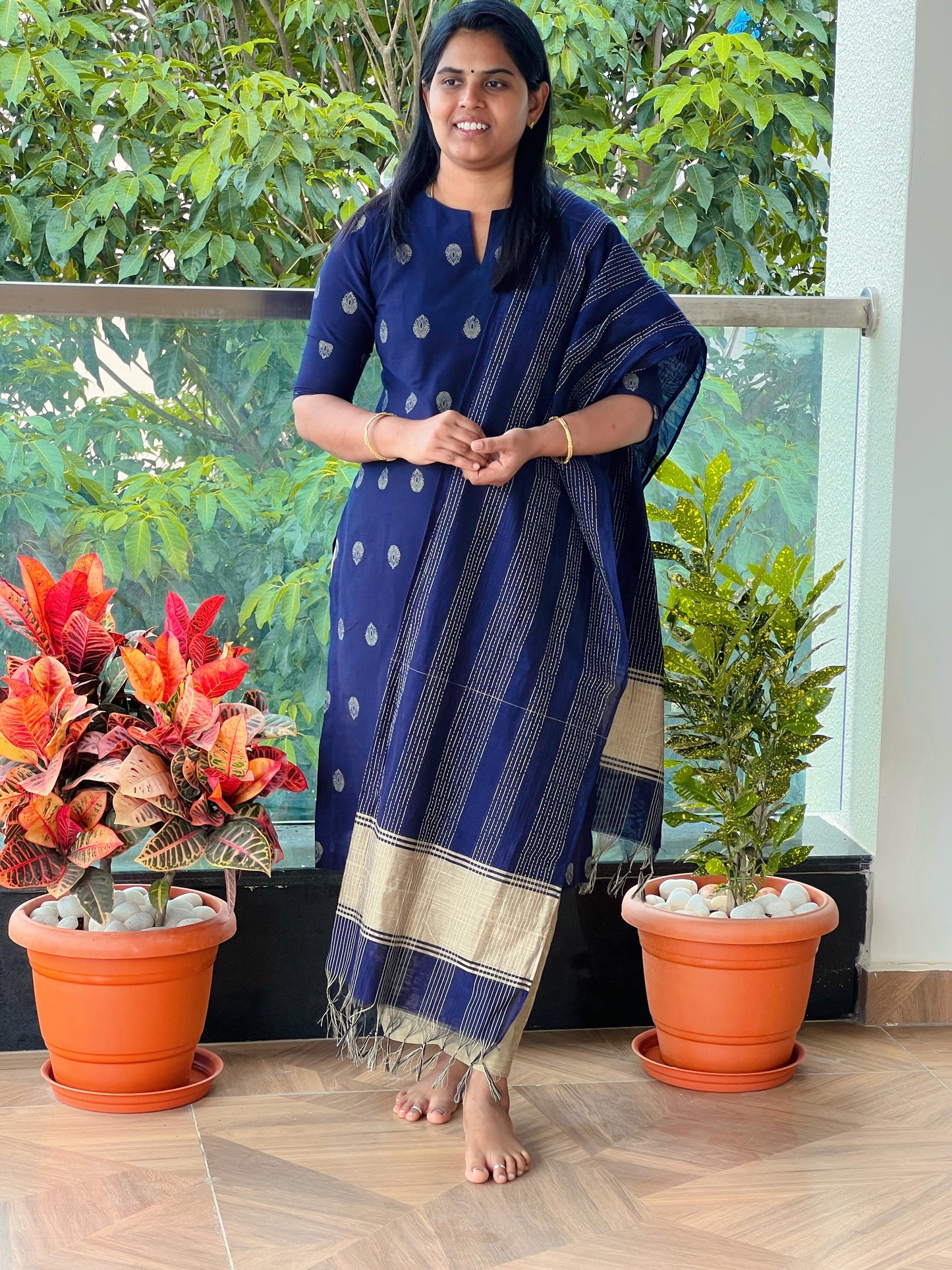Nayanthara - Silk cotton Weaving Kurta set with dupatta