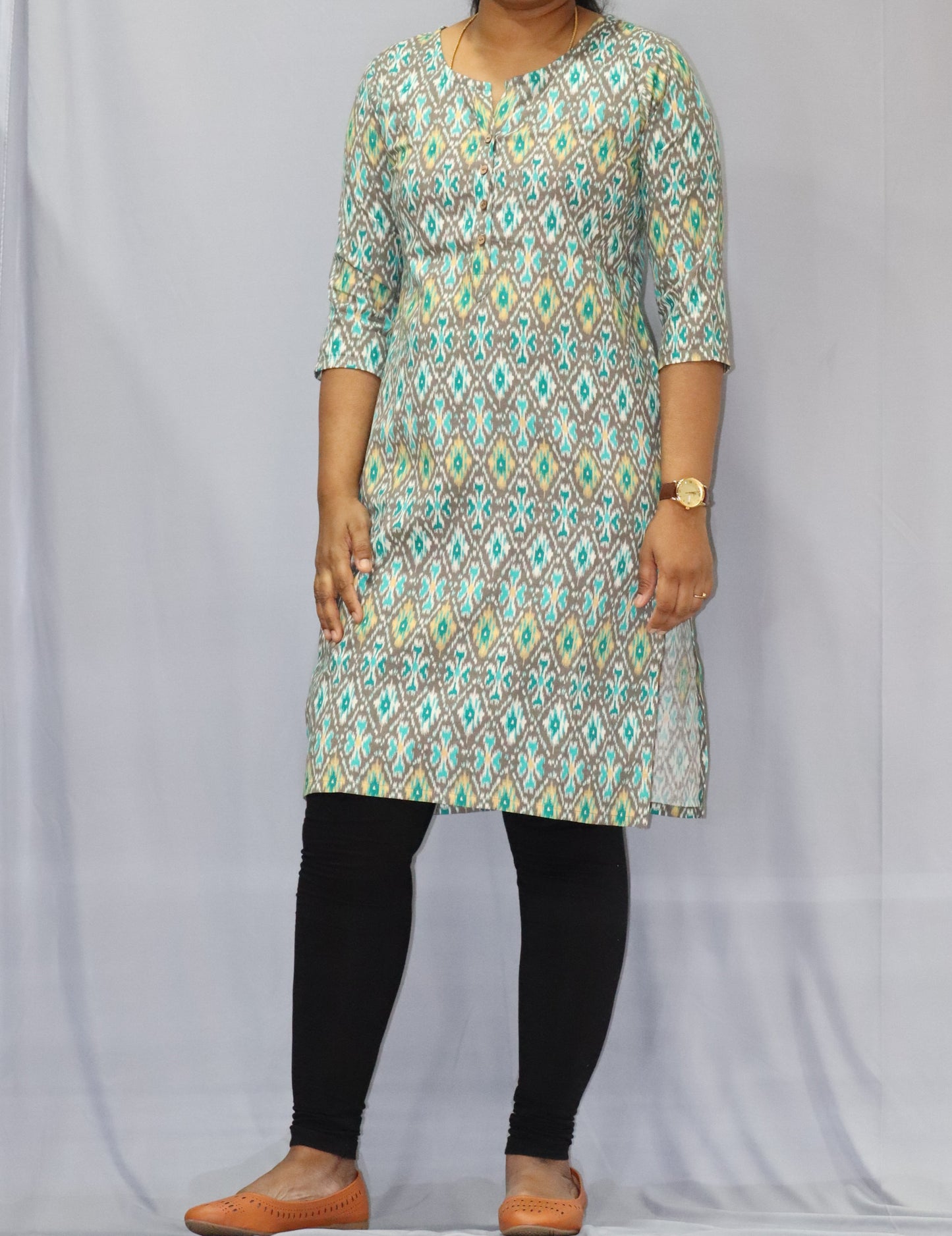 Gauri - Linen cotton Kurti - Green ikkat