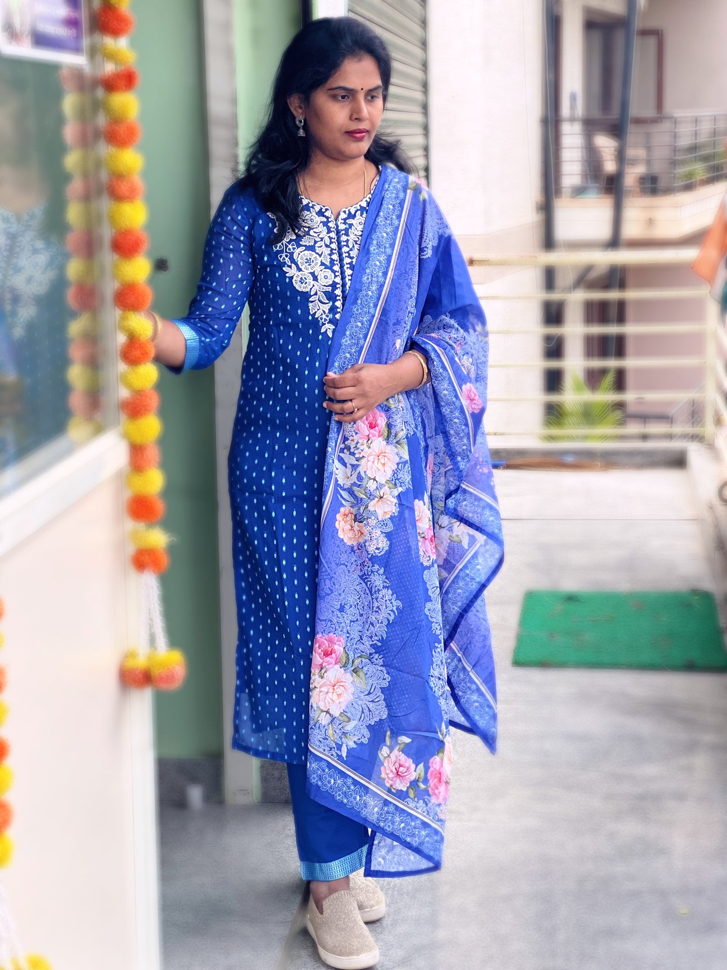 Sumeha - Cotton Suit with Embroidery - Royal Blue