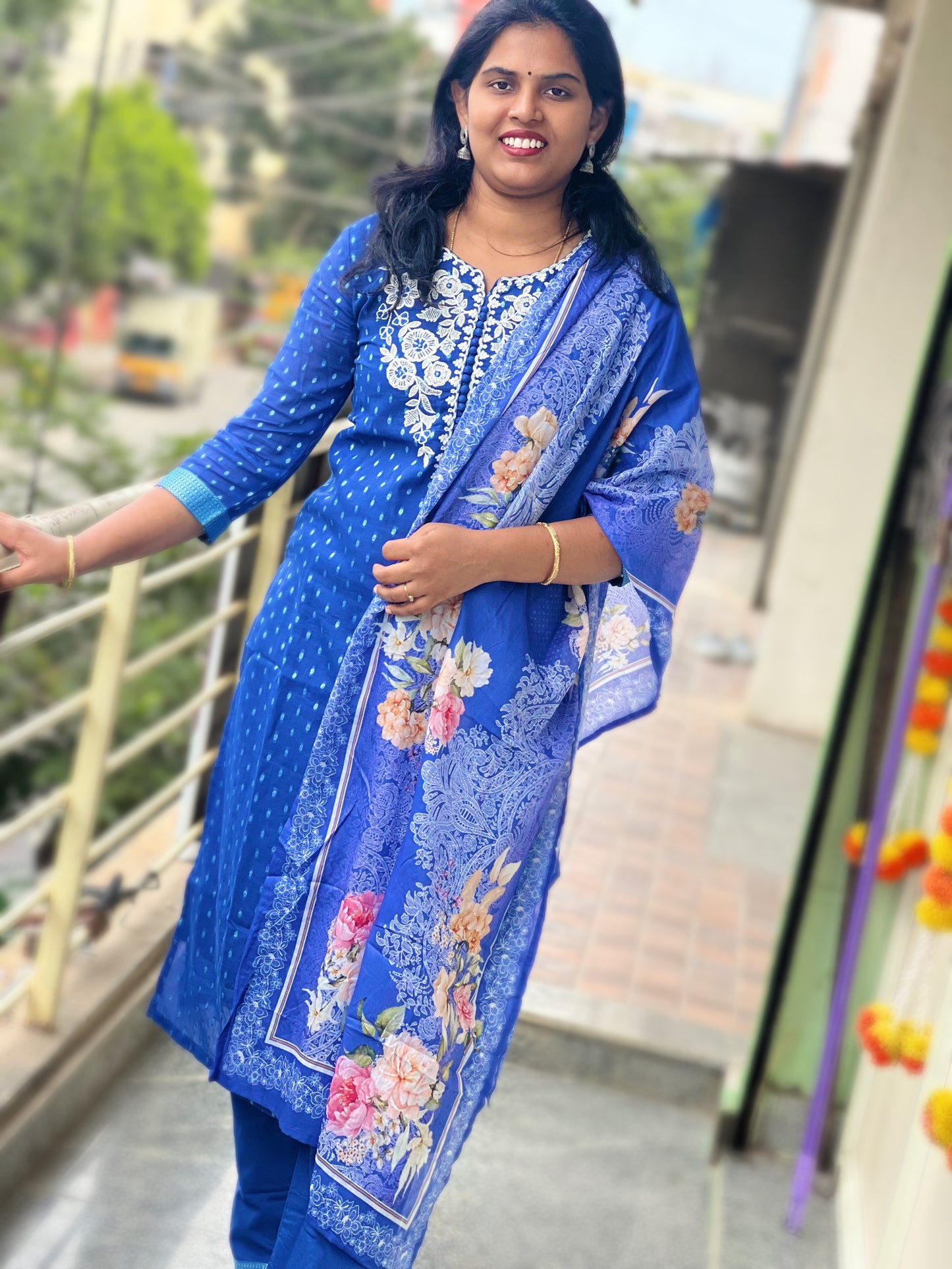 Sumeha - Cotton Suit with Embroidery - Royal Blue
