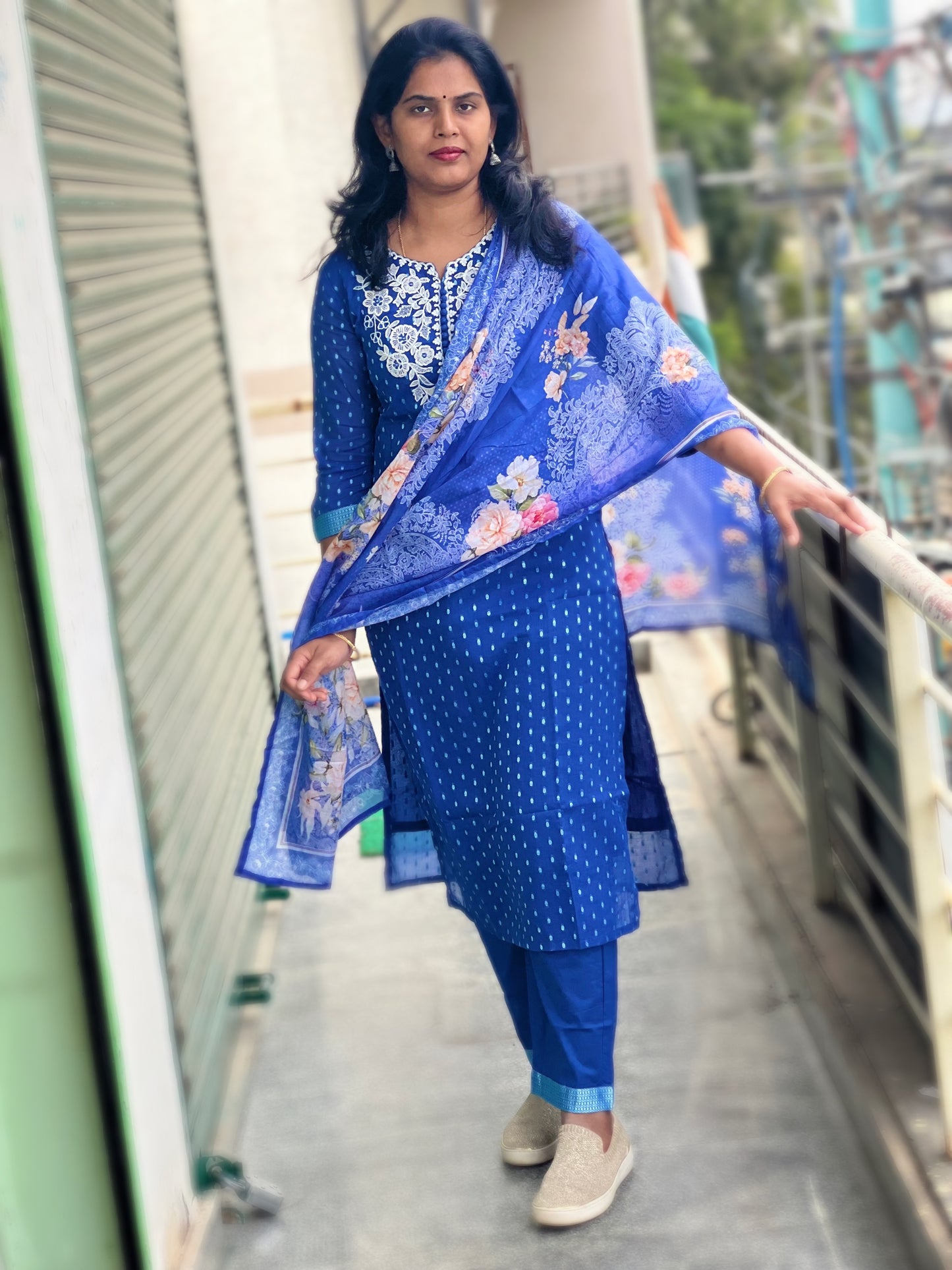Sumeha - Cotton Suit with Embroidery - Royal Blue