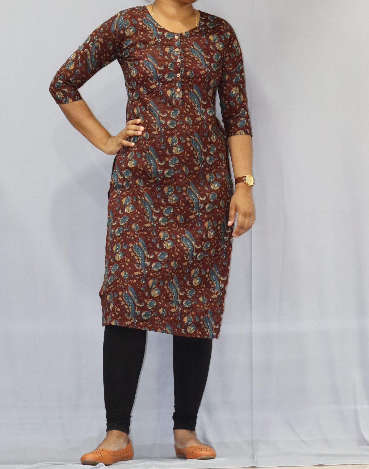 Harini -Kalamkari Kurti - Brown