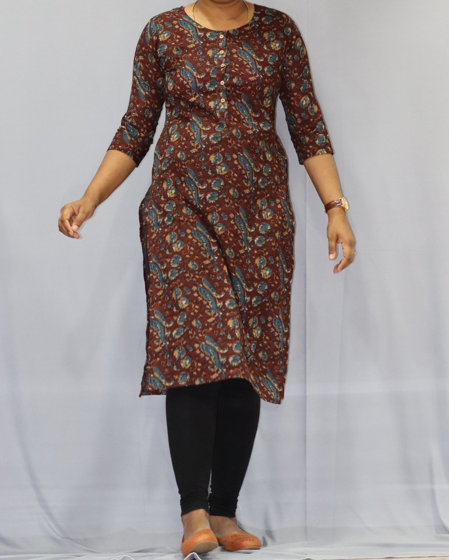 Harini -Kalamkari Kurti - Brown