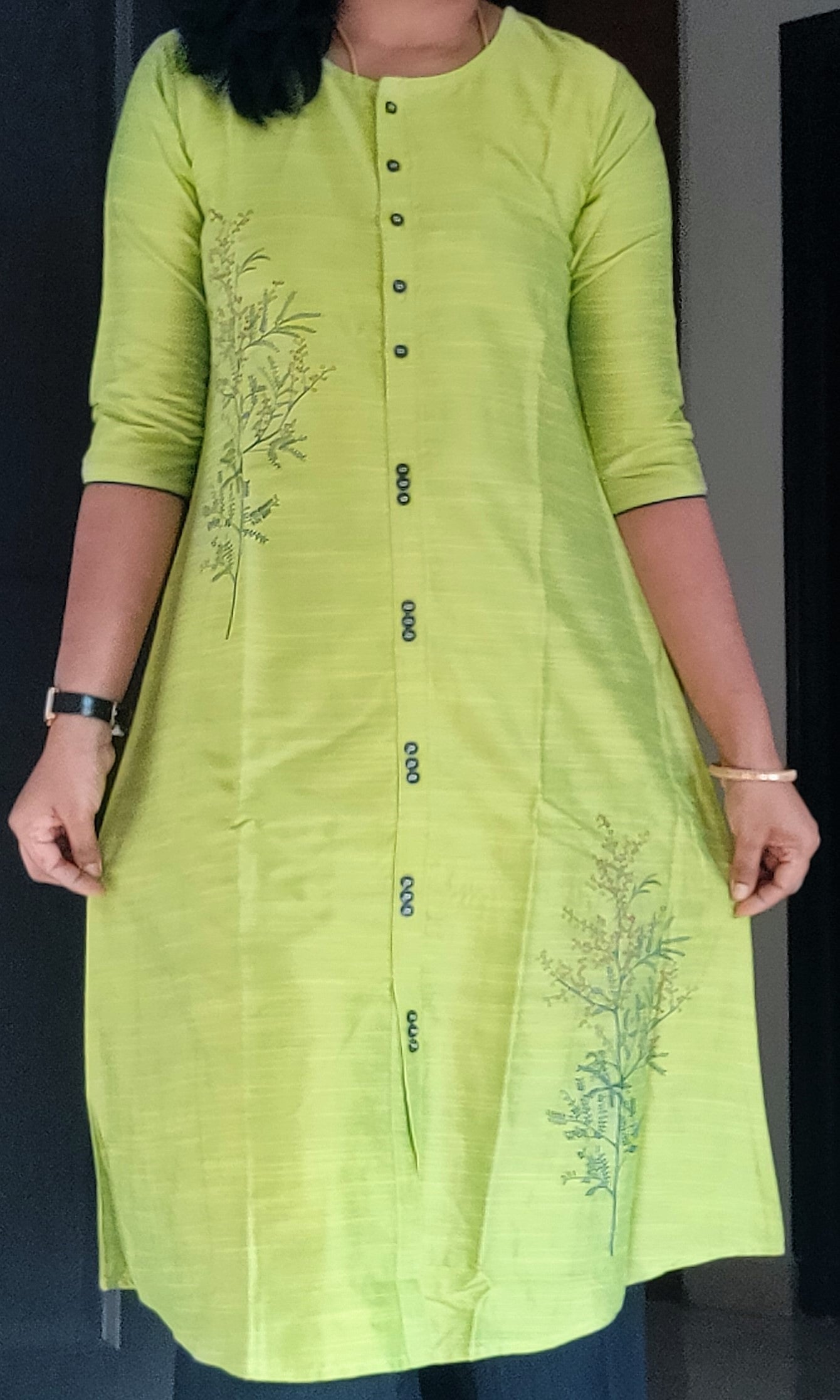 Vishnu - Aline Parrot Green Silk cotton kurti