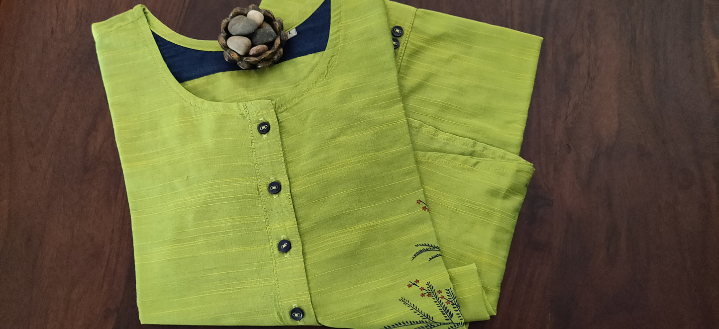 Vishnu - Aline Parrot Green Silk cotton kurti