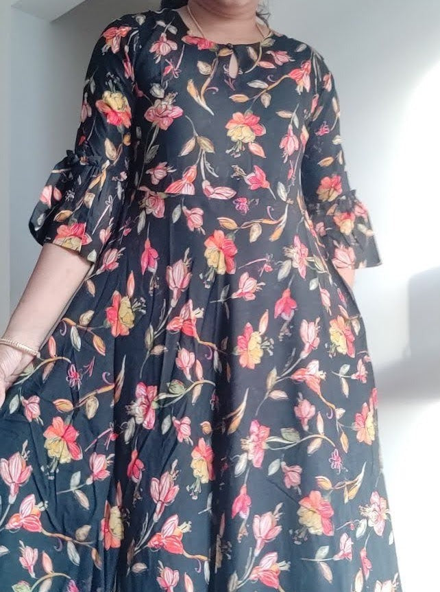Ektha - Premium Rayon long frock - Black