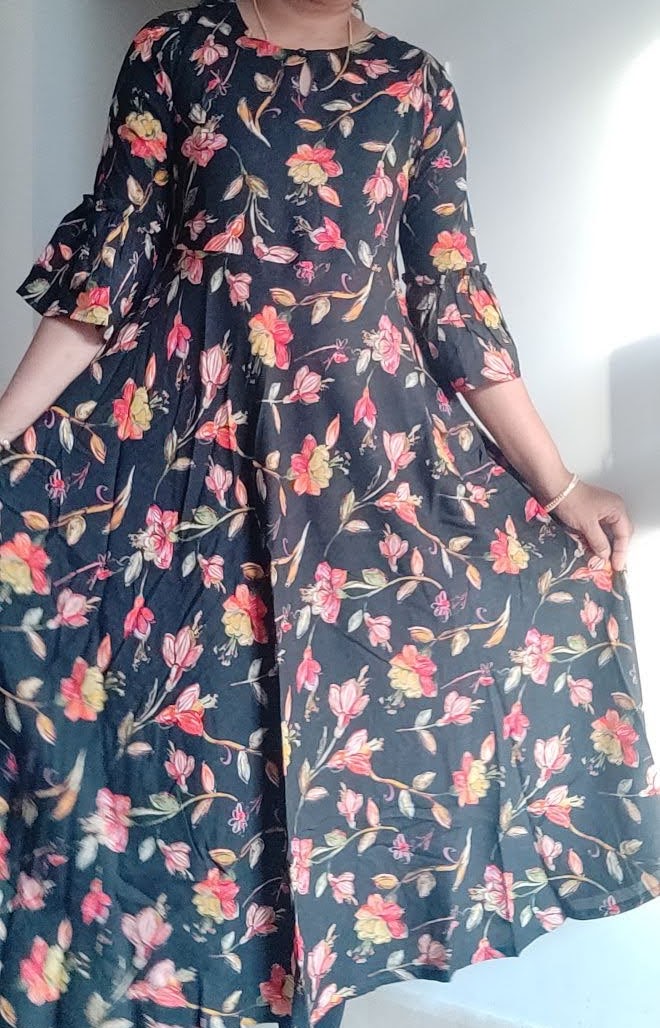 Ektha - Premium Rayon long frock - Black