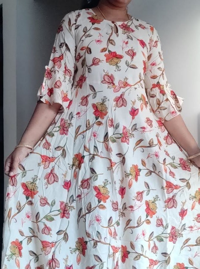 Ektha - Premium Rayon long frock - Beige