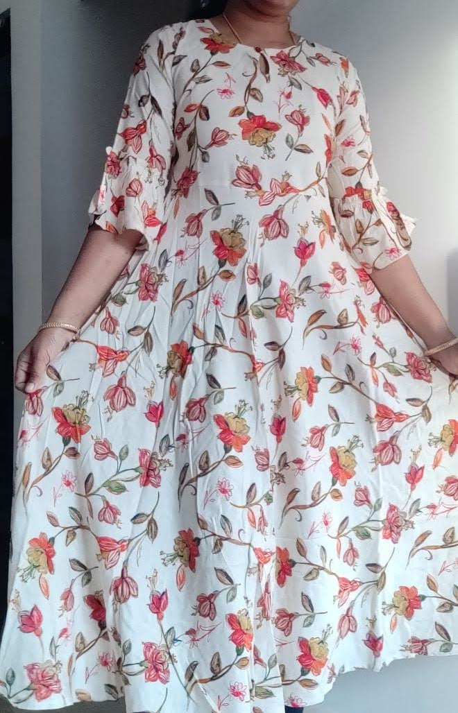 Ektha - Premium Rayon long frock - Beige