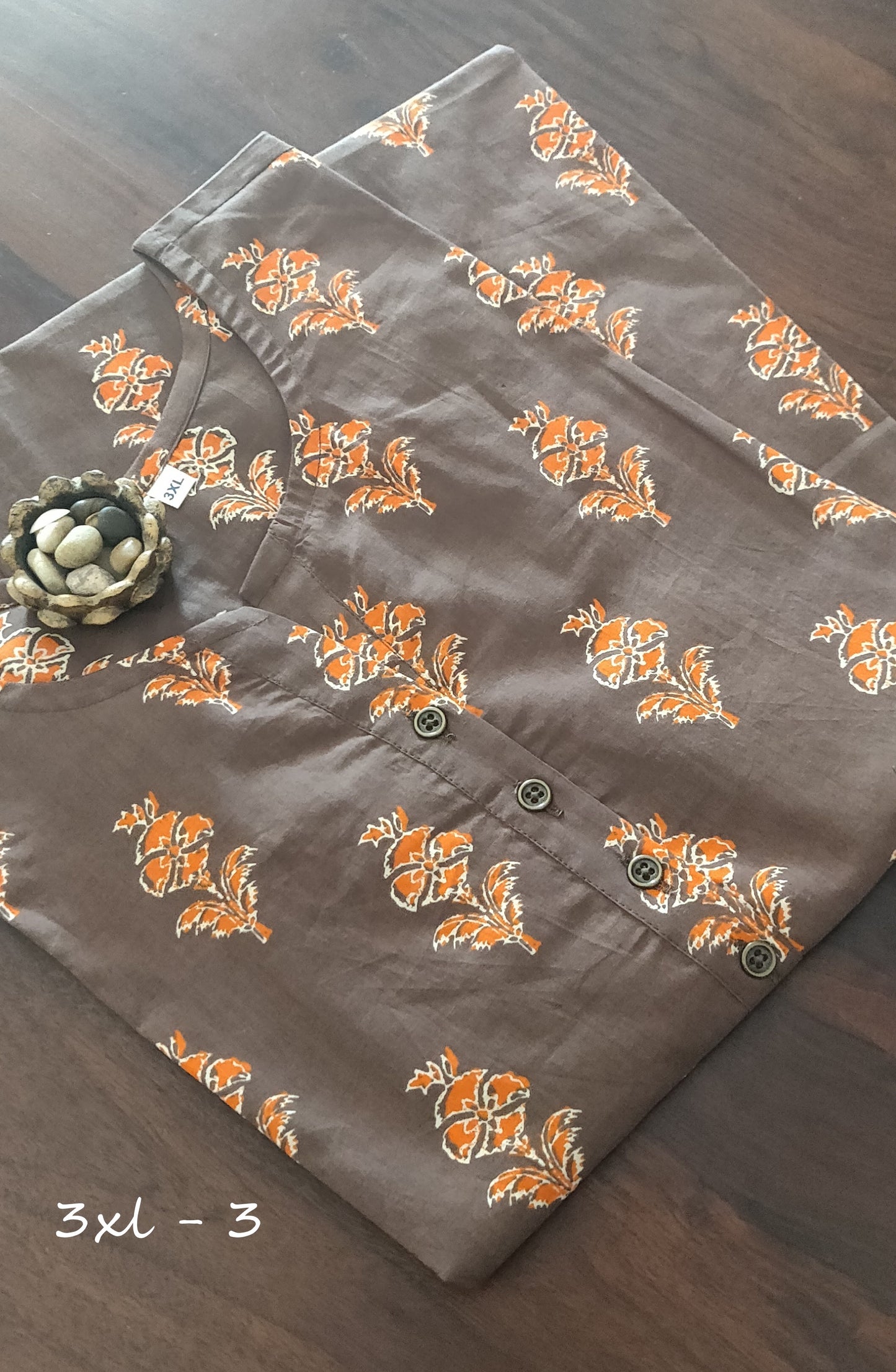 Gauri -Block Printed cotton Kurti - Brown