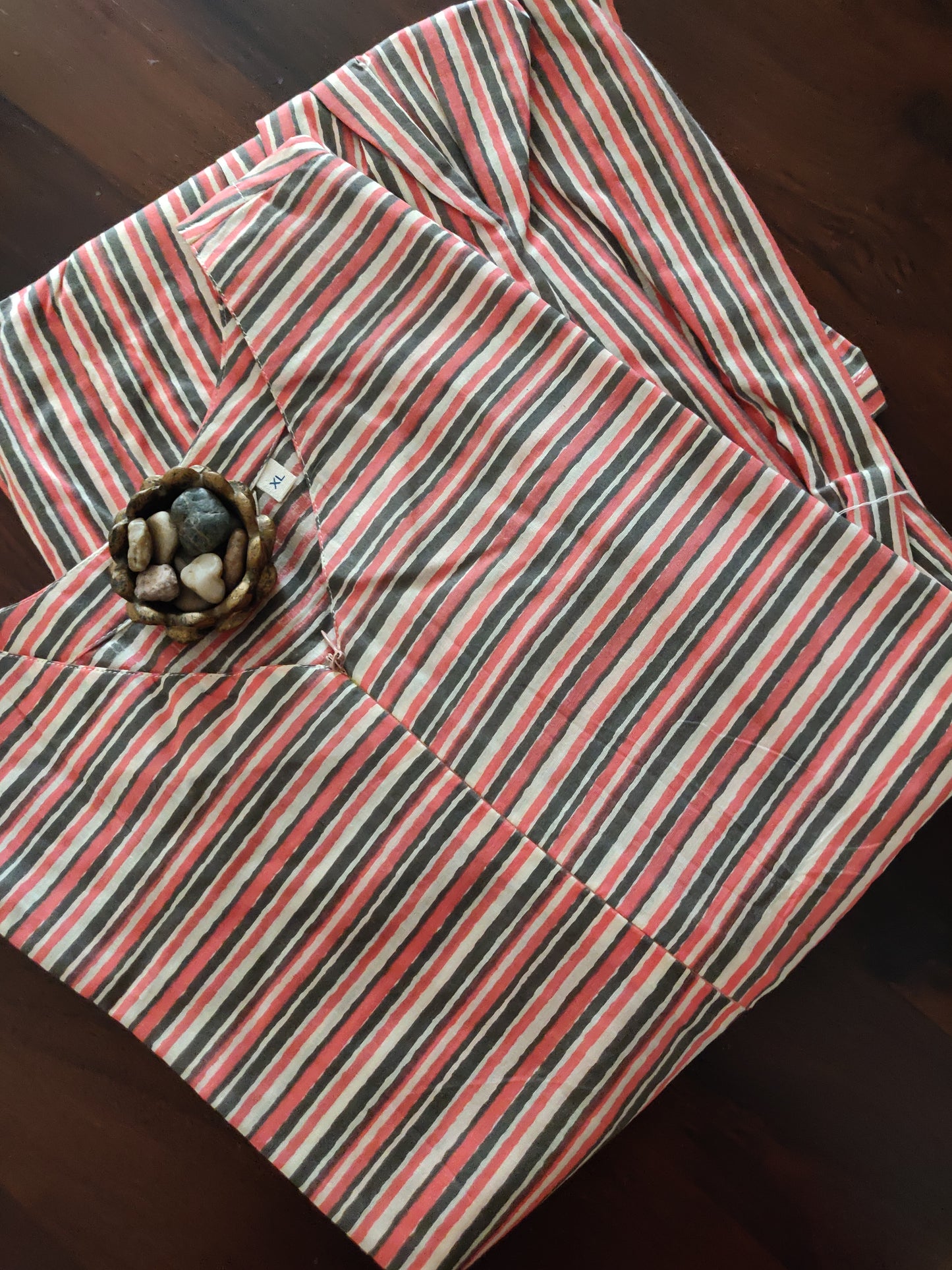 Striped Block printed Cotton Dress - Peach