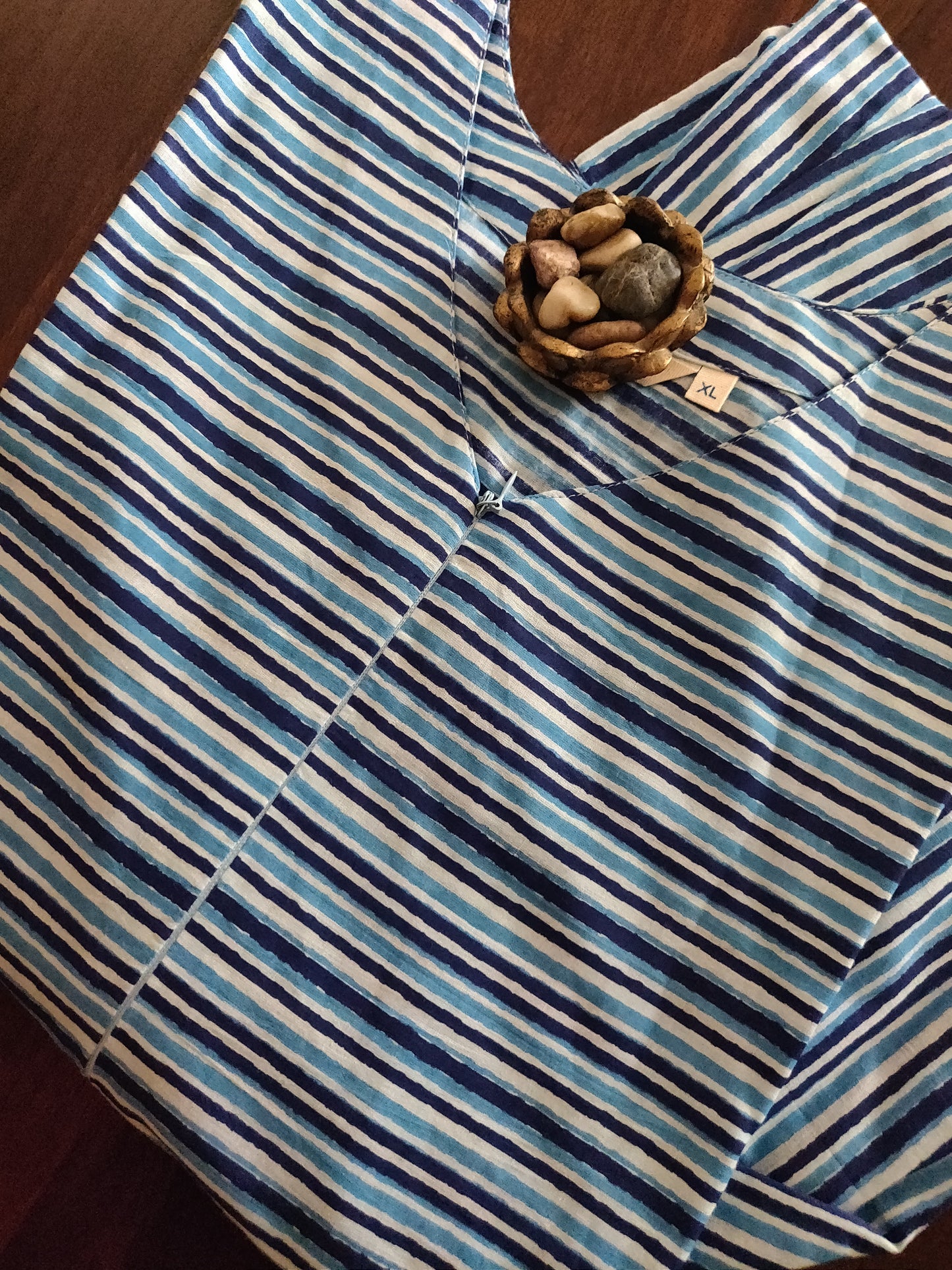 Striped Block printed Cotton Dress - Blue