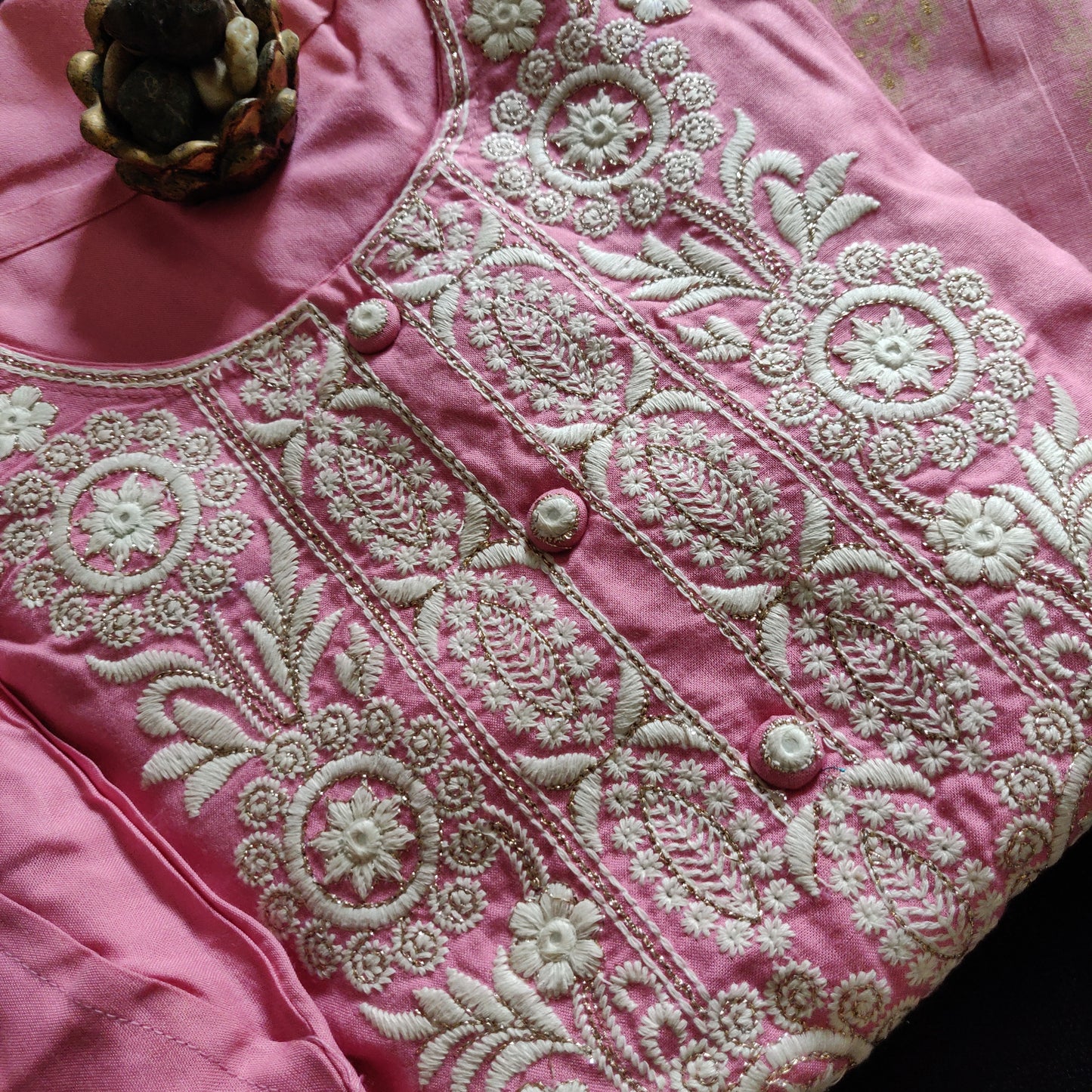 Three piece set with embriodery - Pink