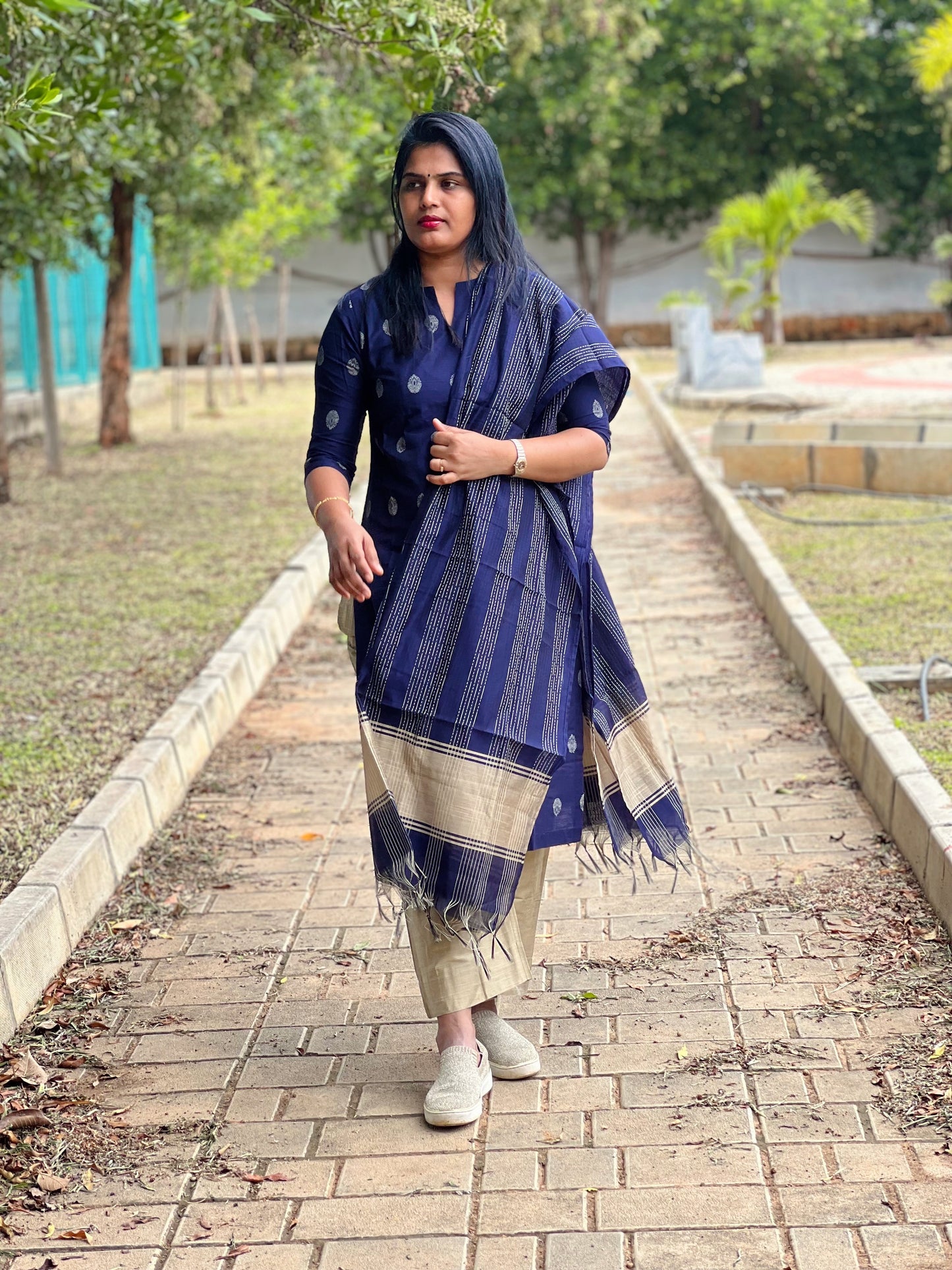 Nayanthara - Silk cotton Weaving Kurta set with dupatta