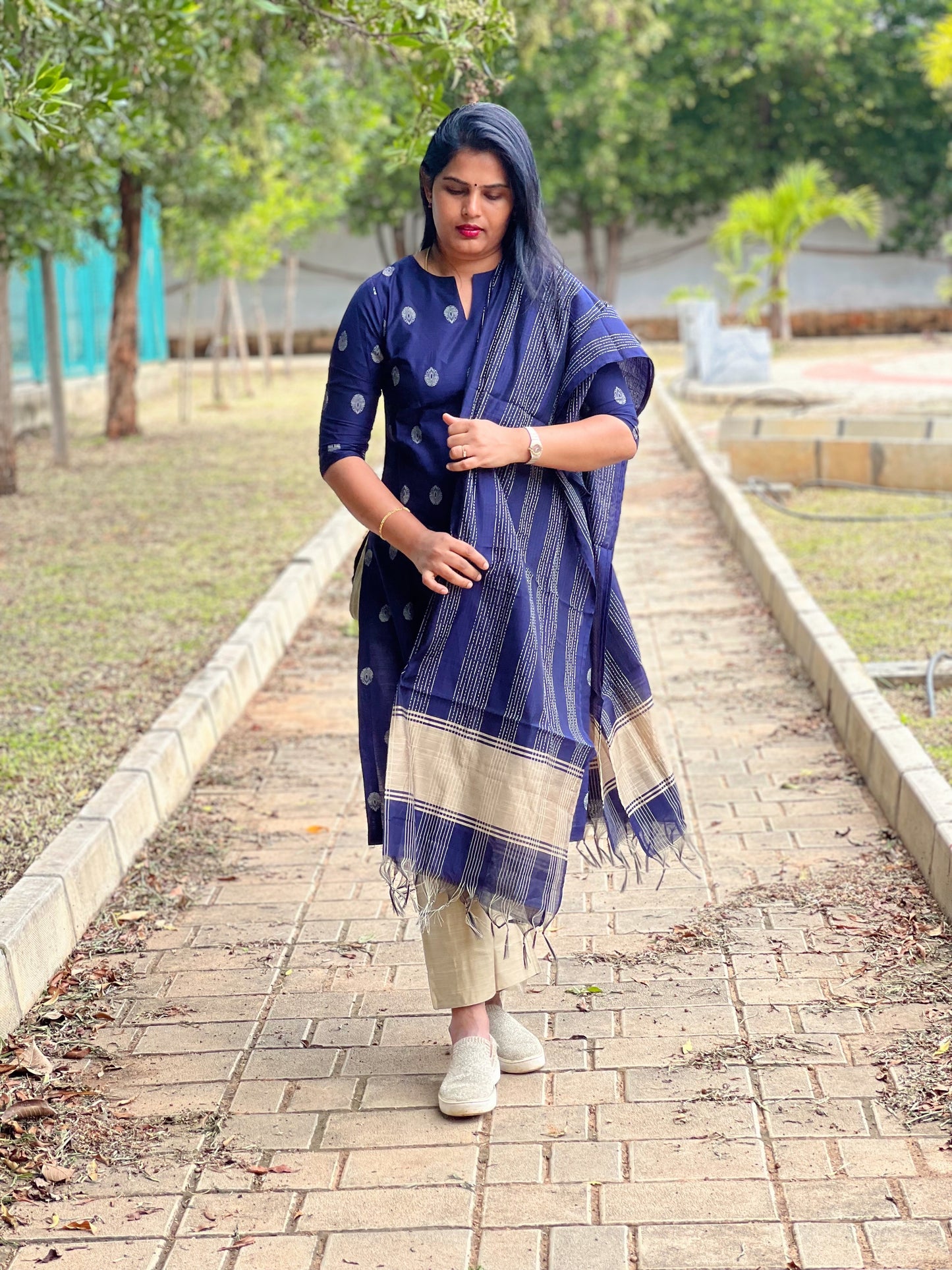 Nayanthara - Silk cotton Weaving Kurta set with dupatta