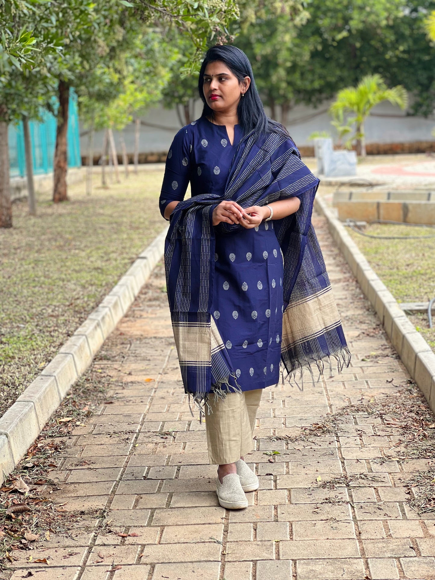 Nayanthara - Silk cotton Weaving Kurta set with dupatta