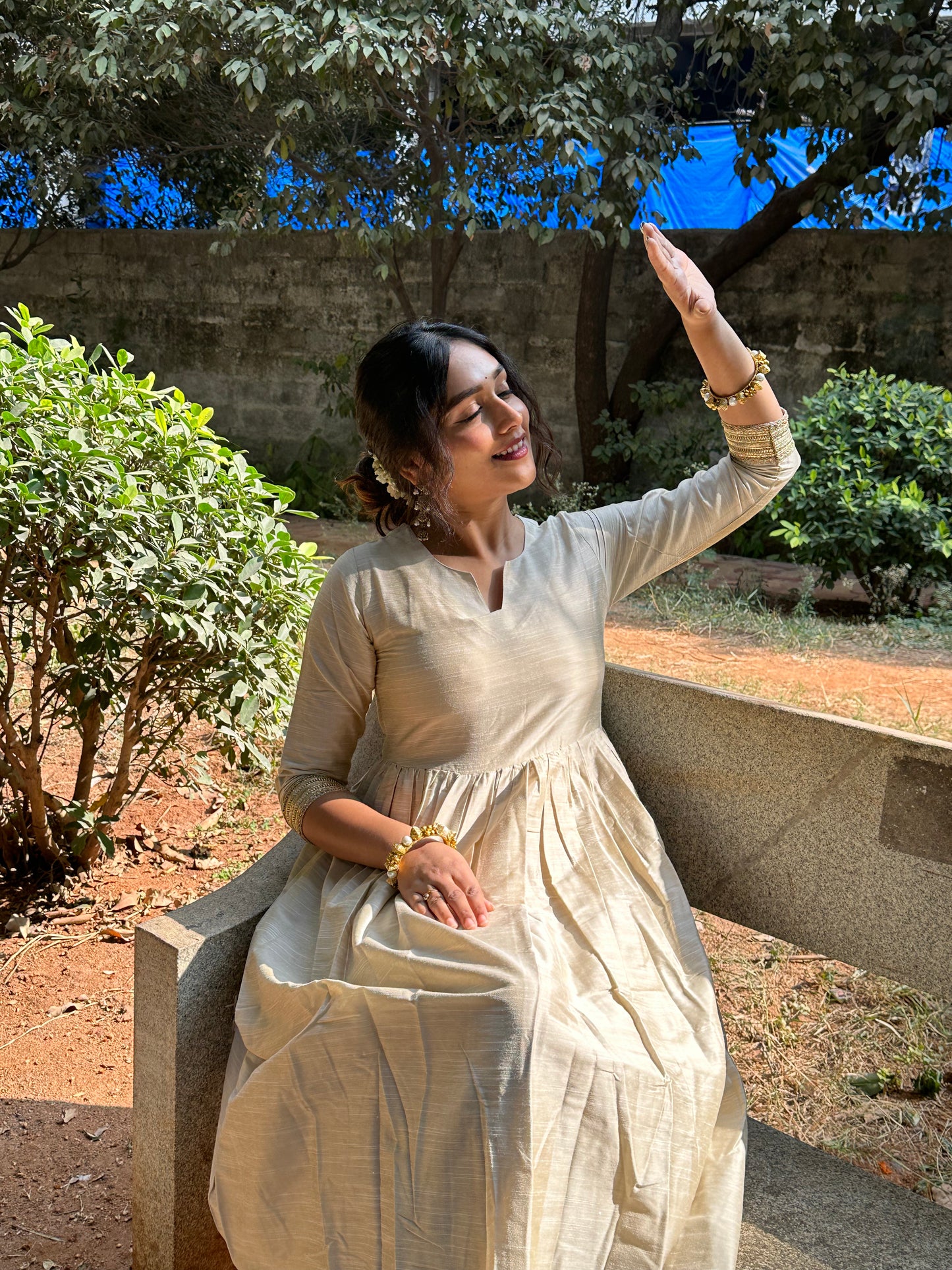 Yogitha - Half white Silk cotton dress