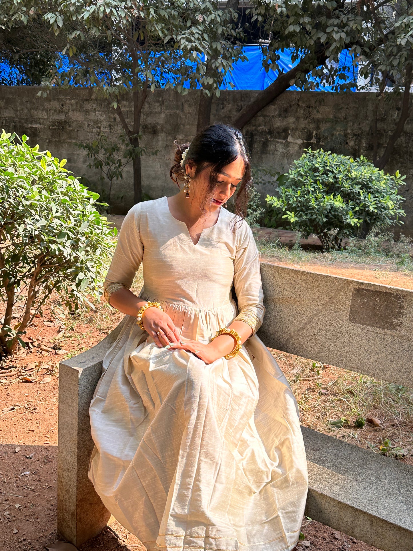 Yogitha - Half white Silk cotton dress