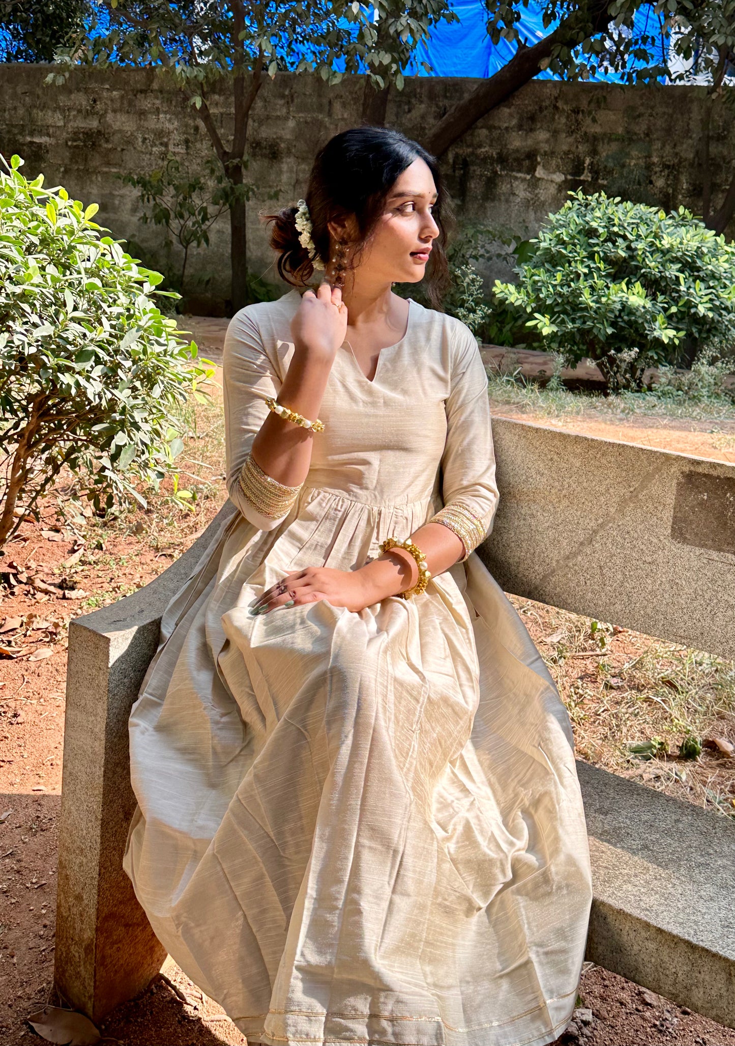 Yogitha - Half white Silk cotton dress