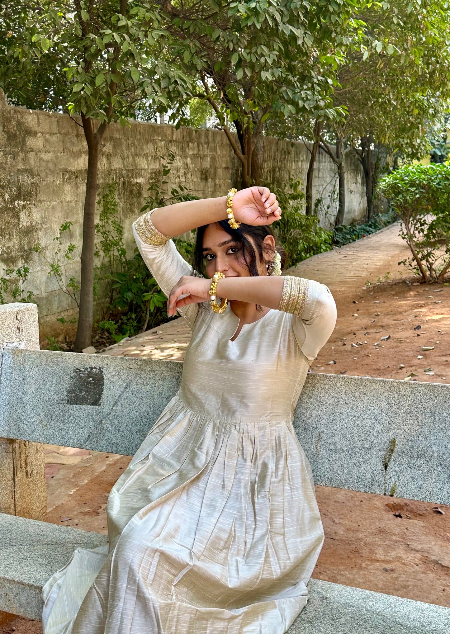 Yogitha - Half white Silk cotton dress