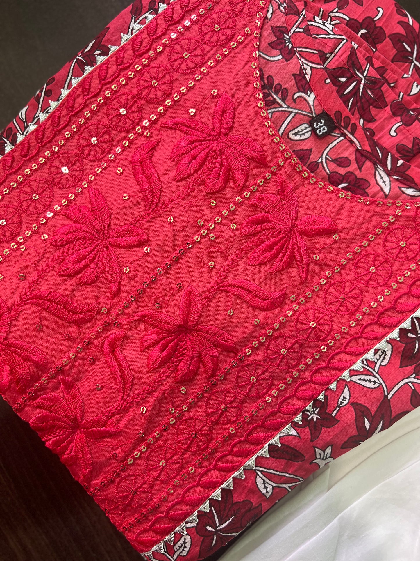 Aarti - Red Cotton umbrella kurti and pant set