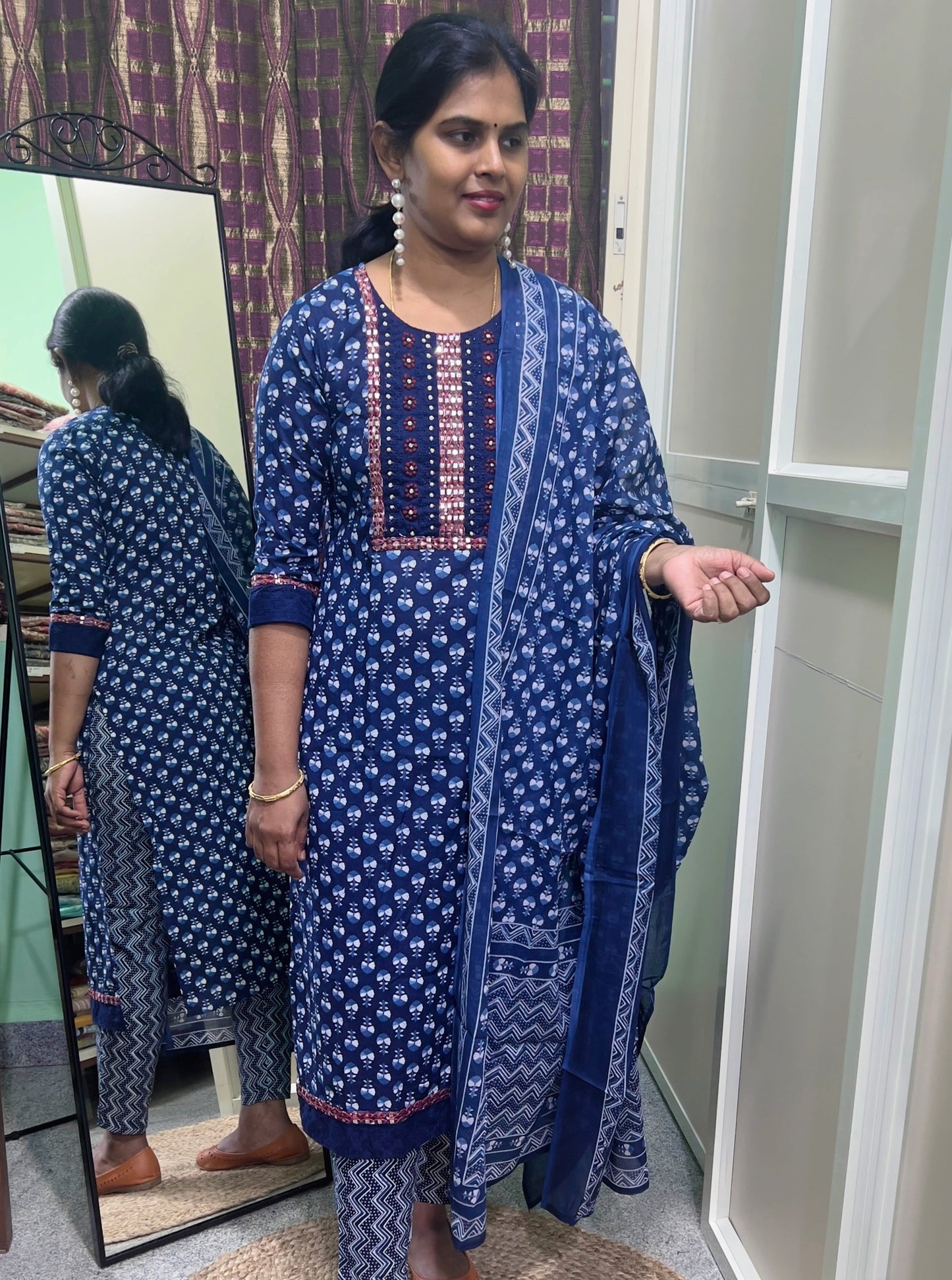 Aashritha - Navy Block Printed Suit