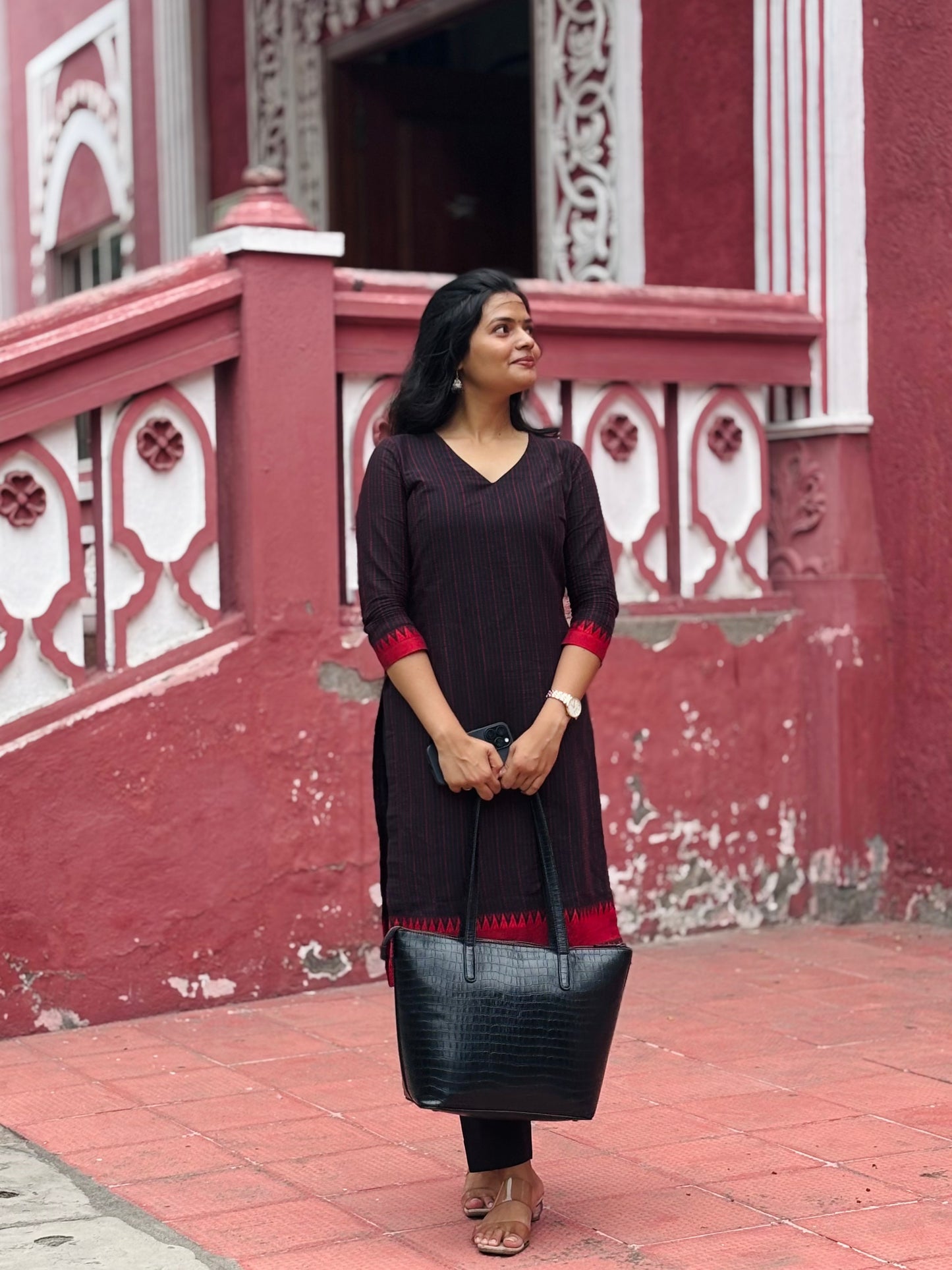 Teena - Pure Handloom Cotton Kurta Set - Black