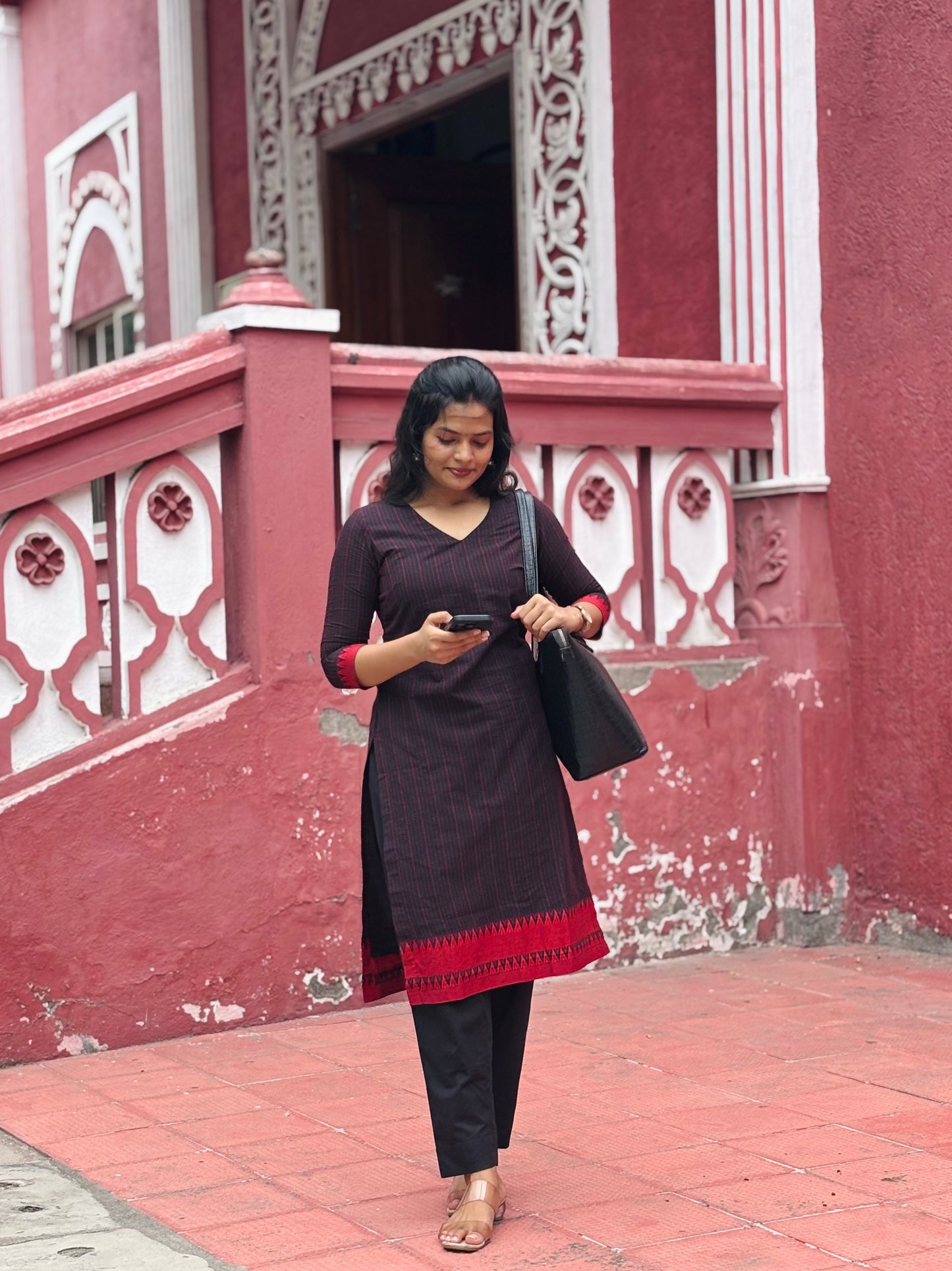 Teena - Pure Handloom Cotton Kurta Set - Black