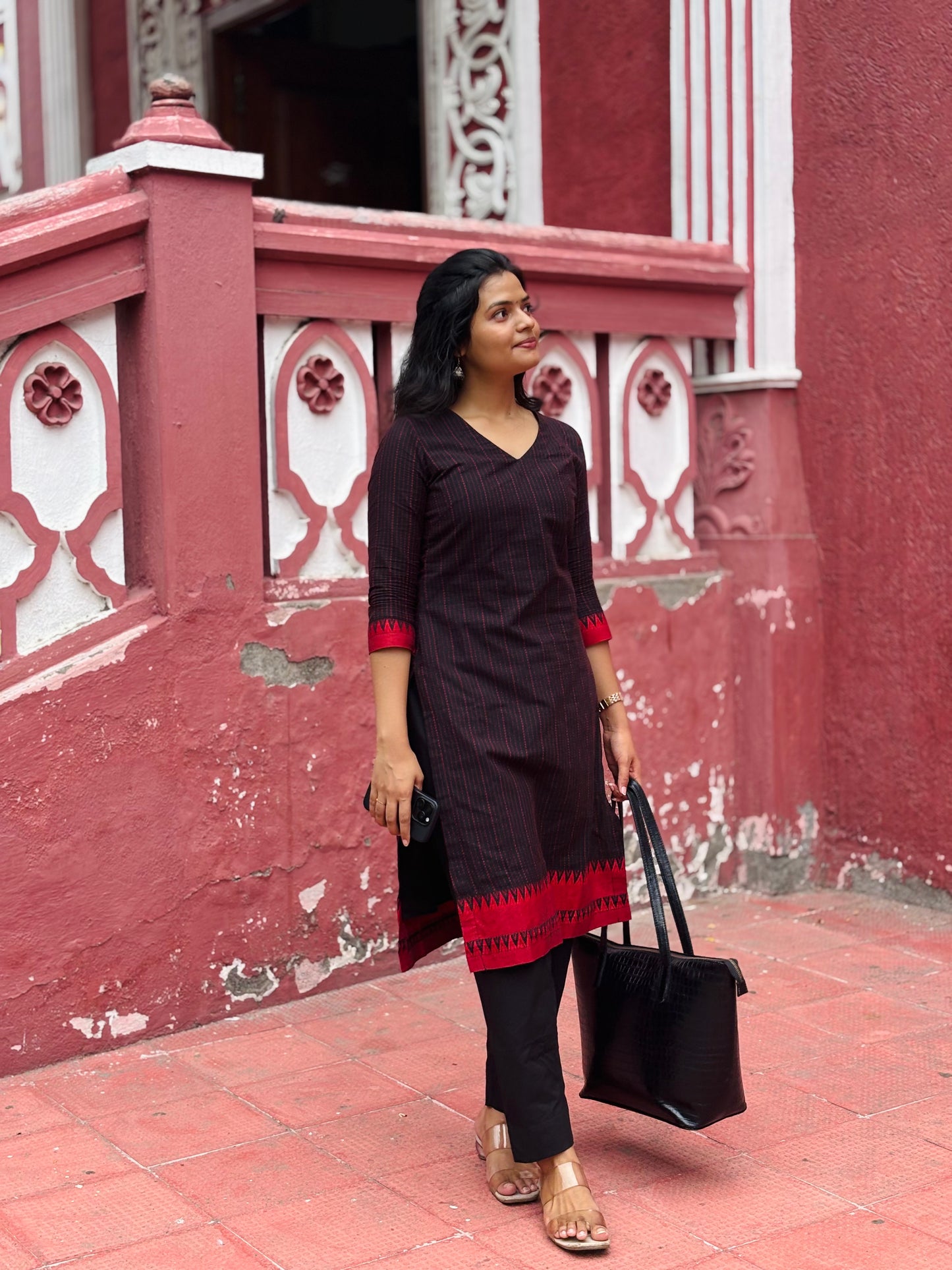 Teena - Pure Handloom Cotton Kurta Set - Black