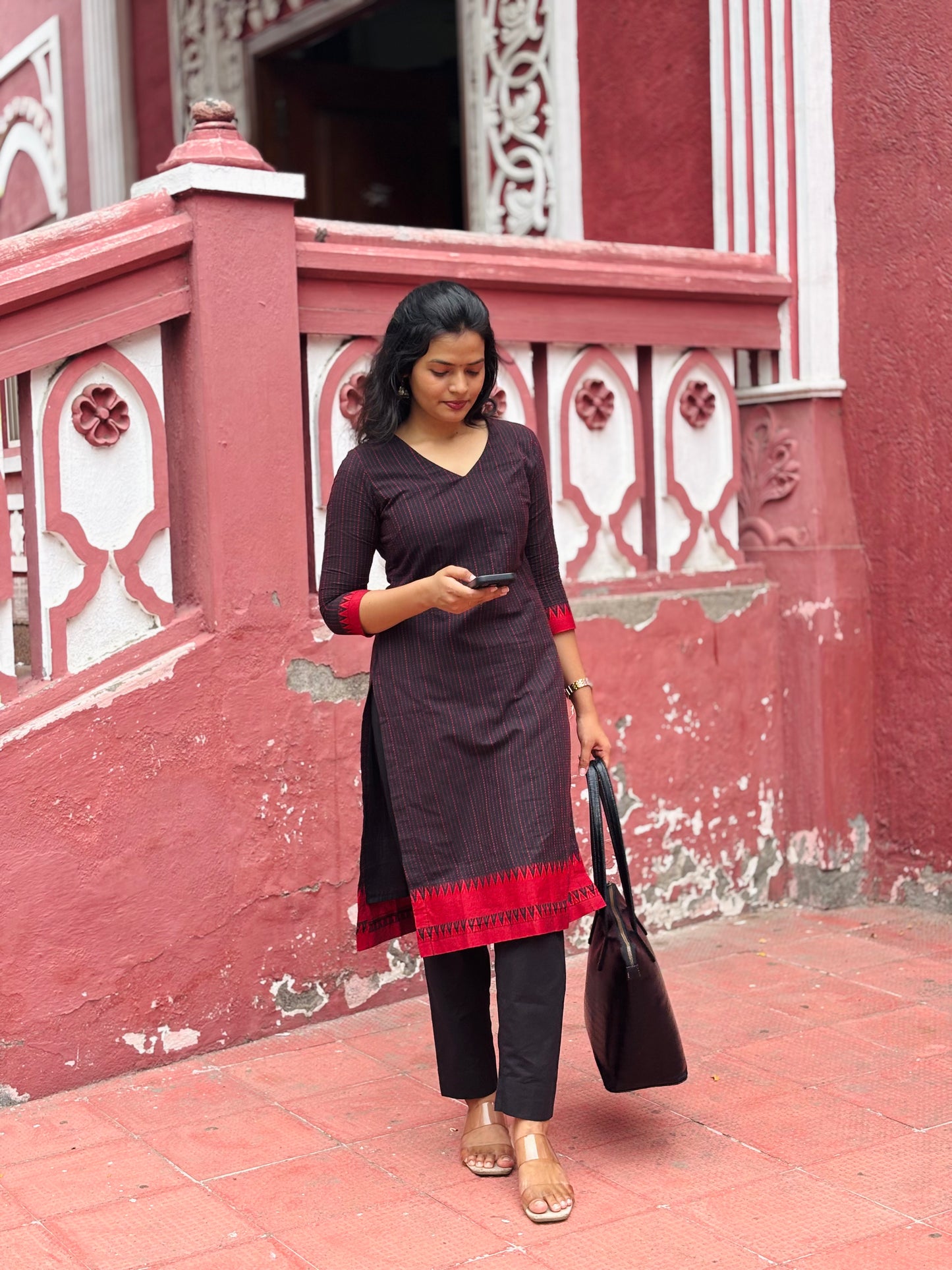 Teena - Pure Handloom Cotton Kurta Set - Black
