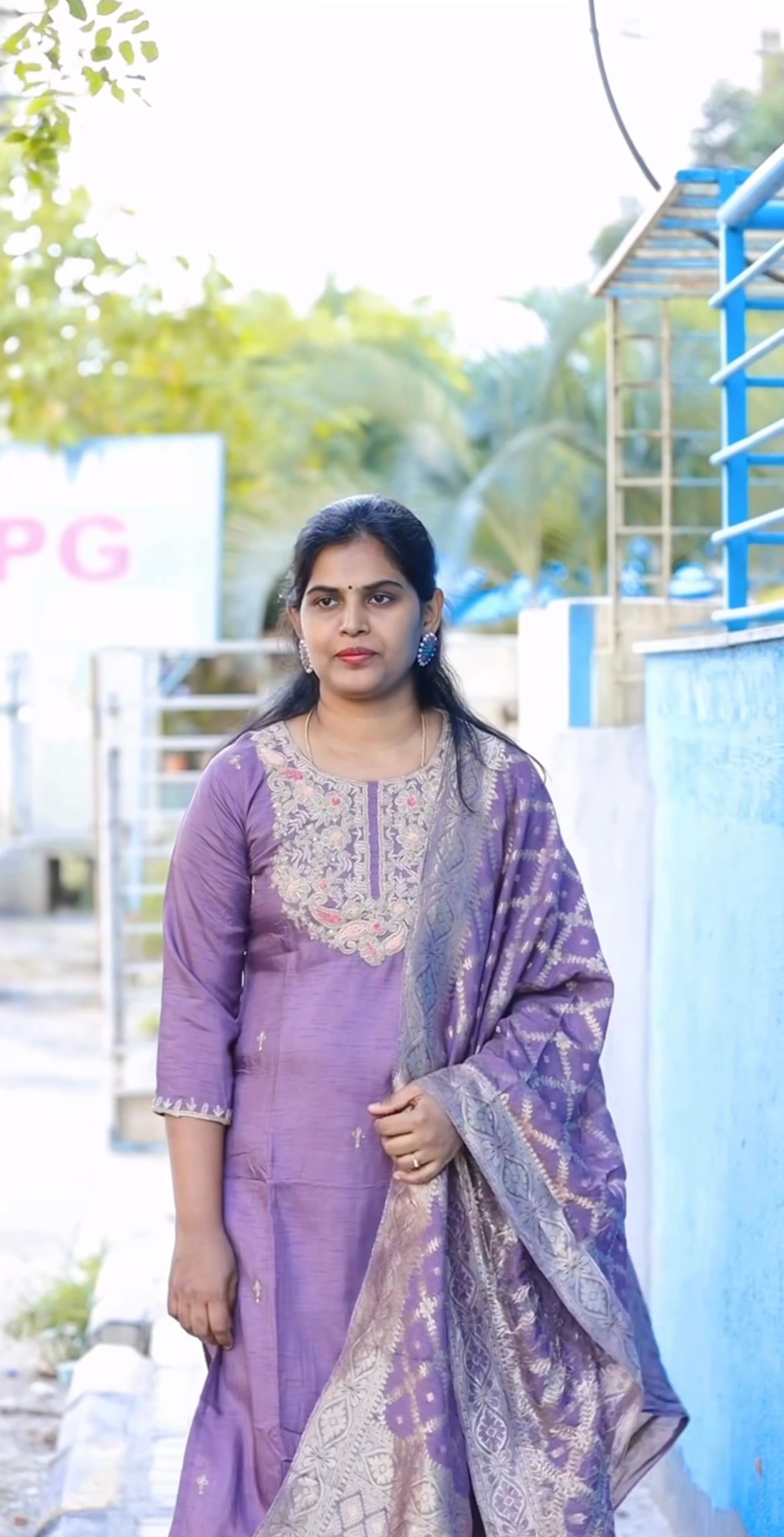 Anika - Silk hand work kurti set - Lavender