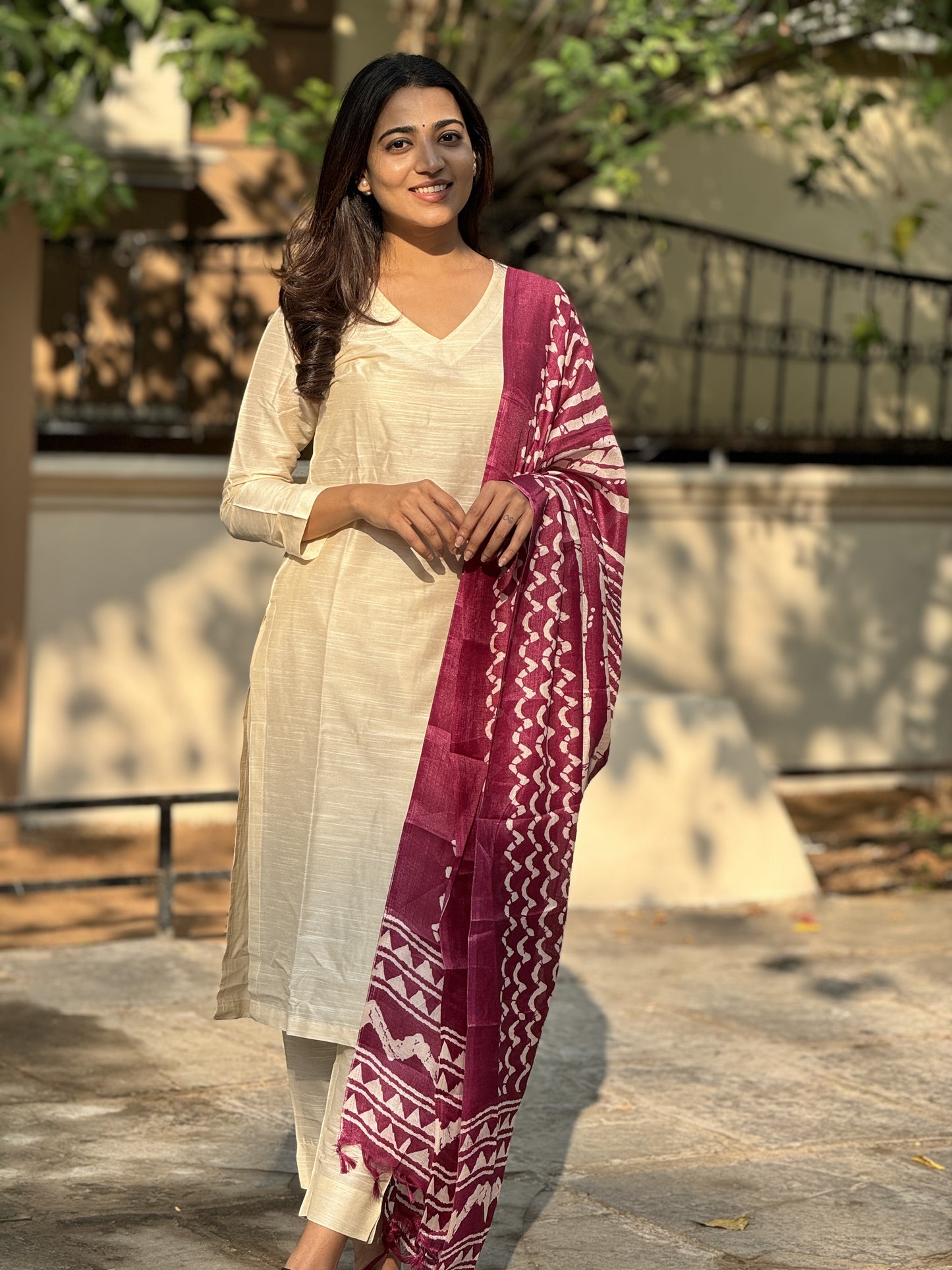 Swathi - Half white Silk cotton set with Kadhi silk dupatta