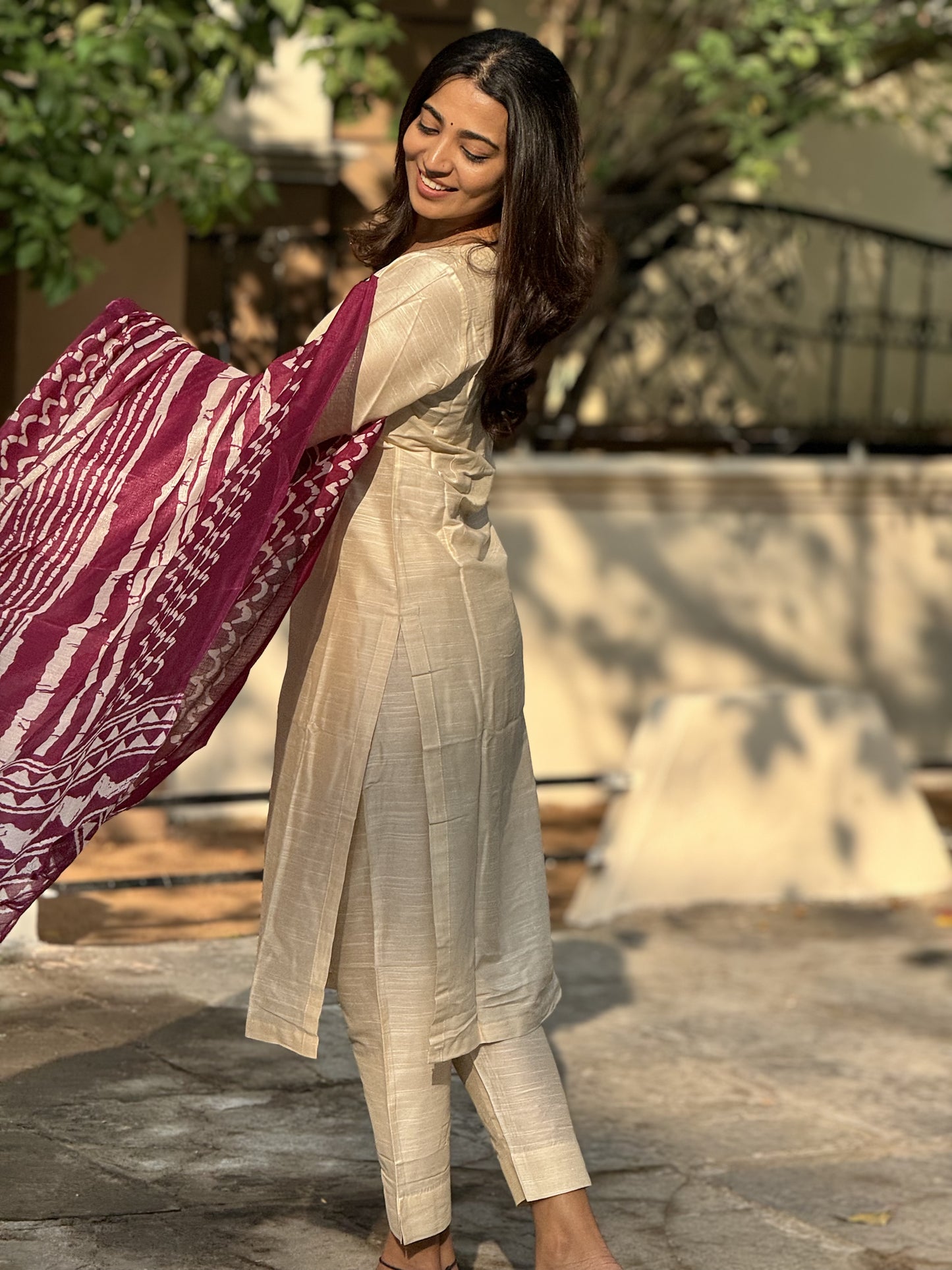 Swathi - Half white Silk cotton set with Kadhi silk dupatta