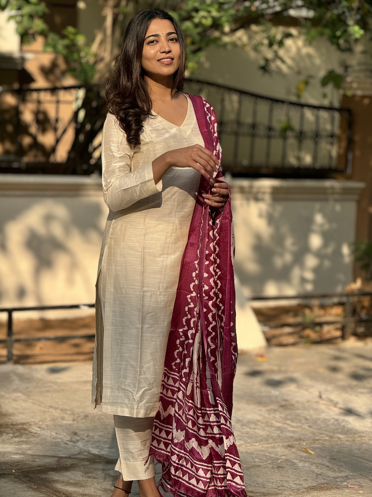 Swathi - Half white Silk cotton set with Kadhi silk dupatta