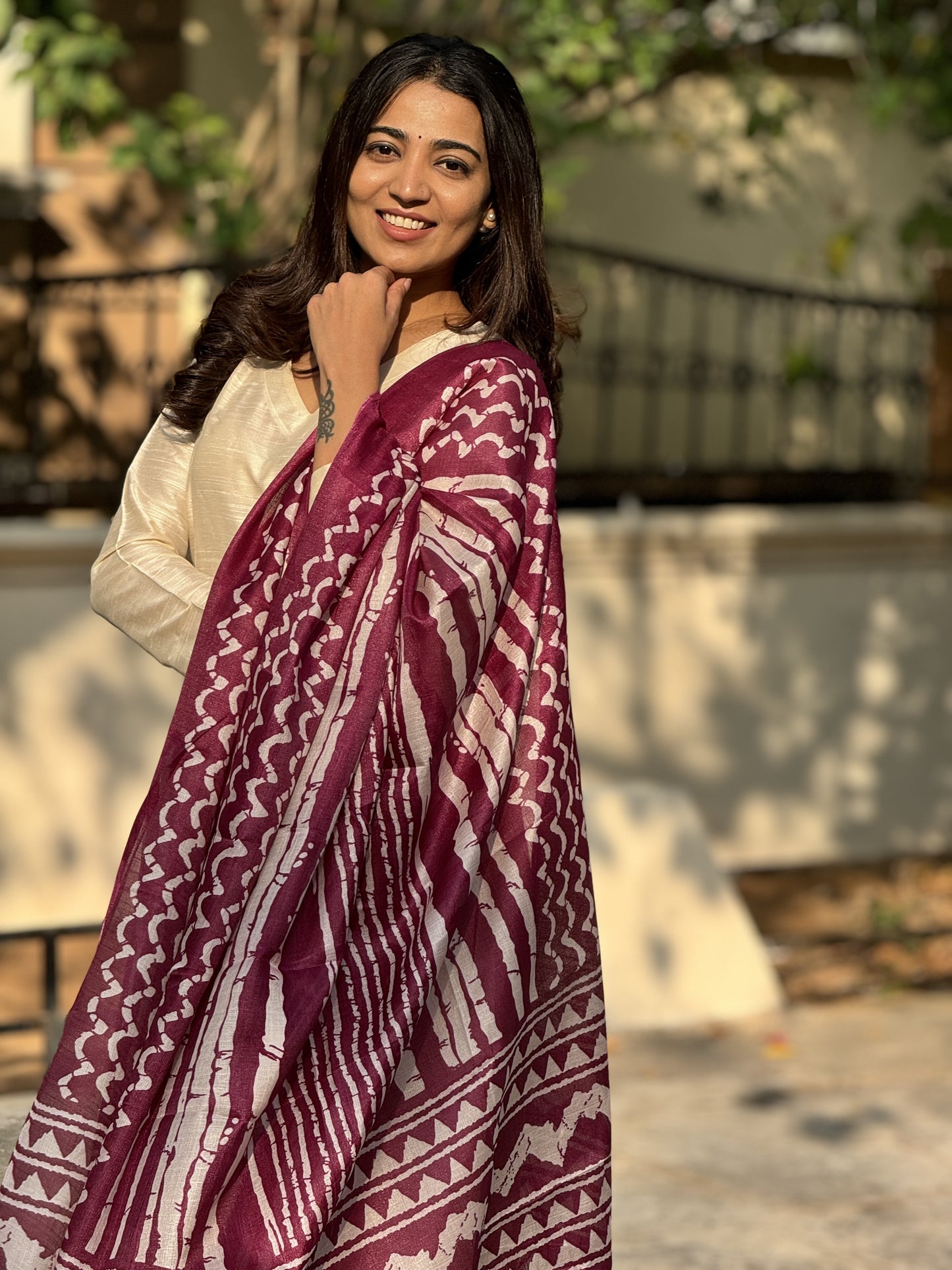 Swathi - Half white Silk cotton set with Kadhi silk dupatta