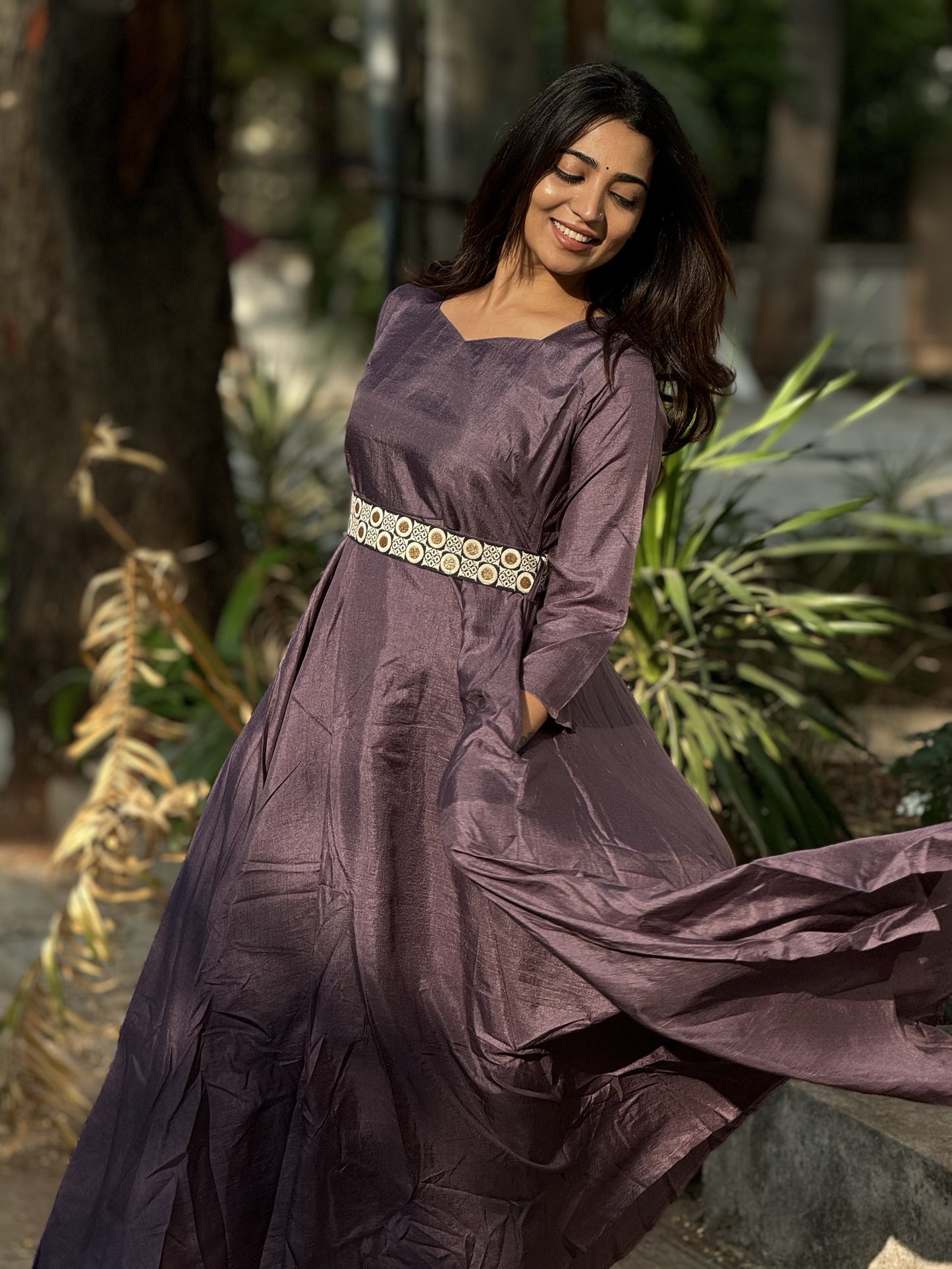 Medha - Designer fit and flare gown - Dark Purple