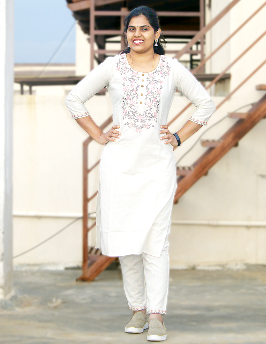 Abeesha - Kadhi Embriodery Kurti and Pant set