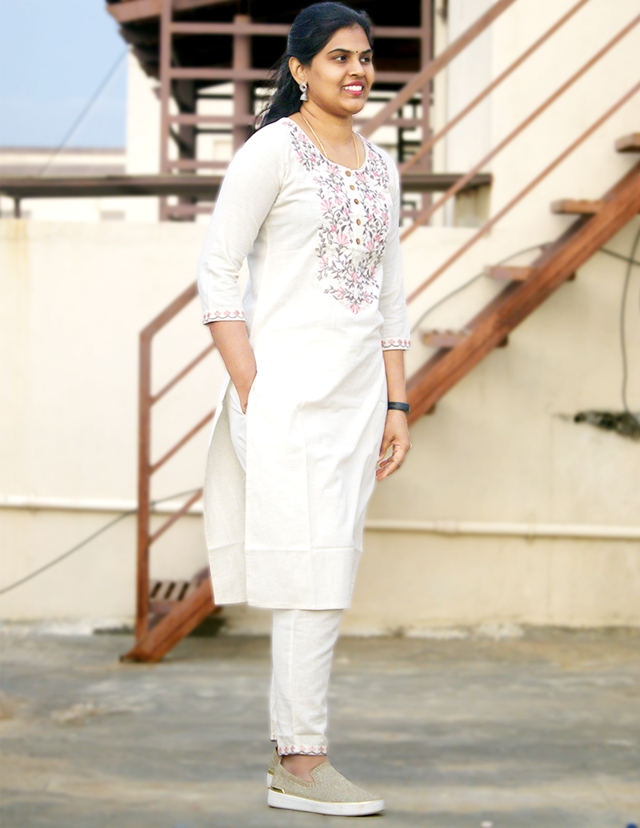 Abeesha - Kadhi Embriodery Kurti and Pant set