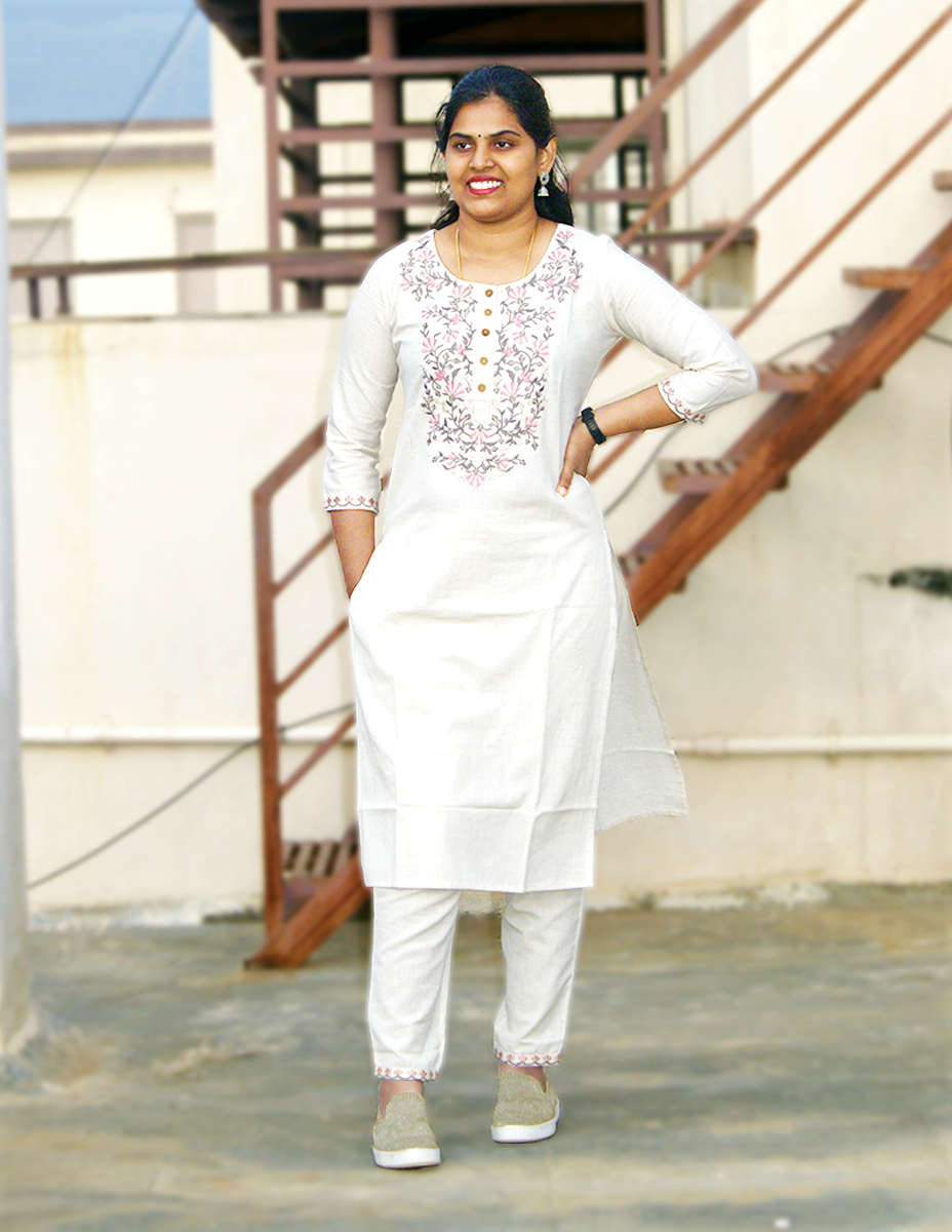 Abeesha - Kadhi Embriodery Kurti and Pant set