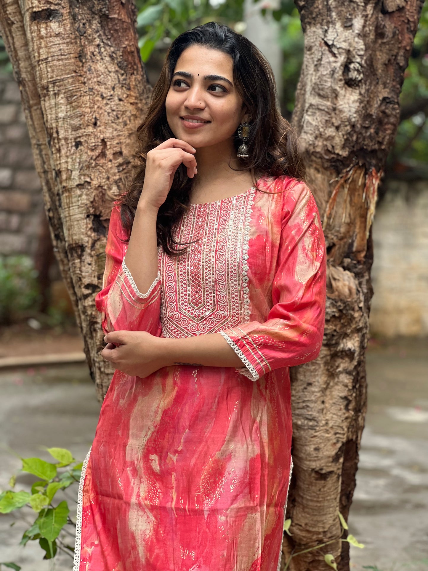 Mayukhi - Maslin Tie Dye kurta with hand work - Pink