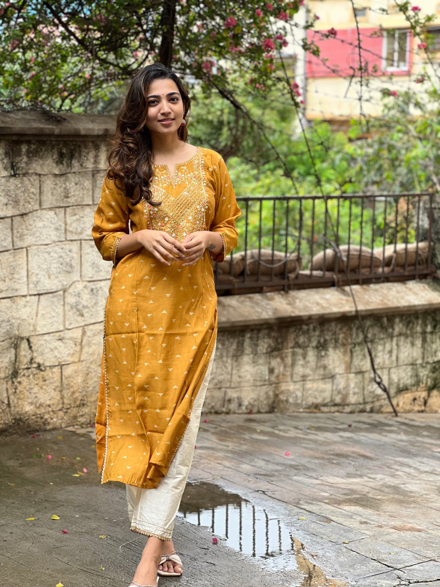 Sita - Maslin Tie Dye Kurta with hand work - Yellow