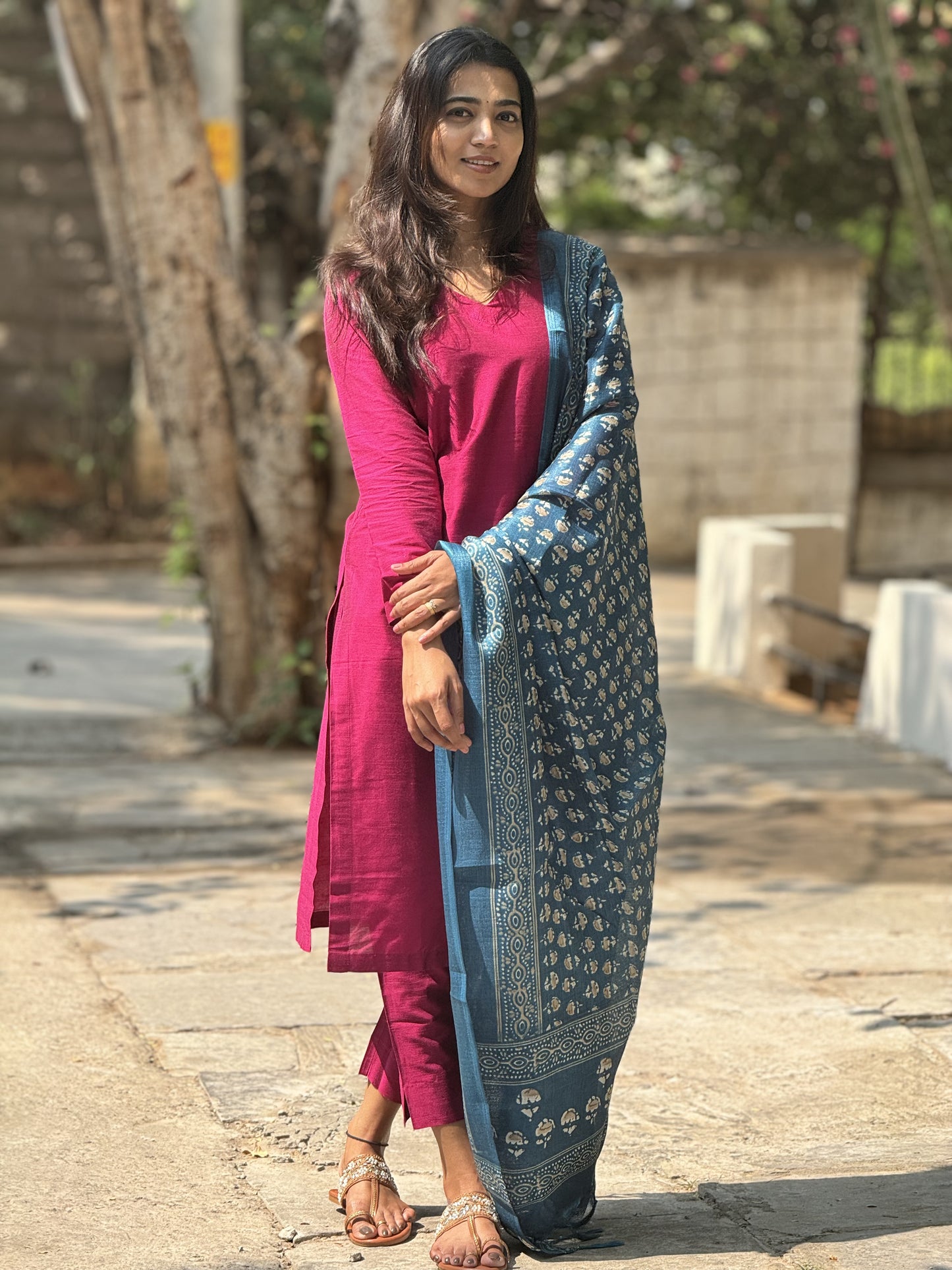 Sudiksha - Rani Pink Silk cotton set (Kurta Set only )