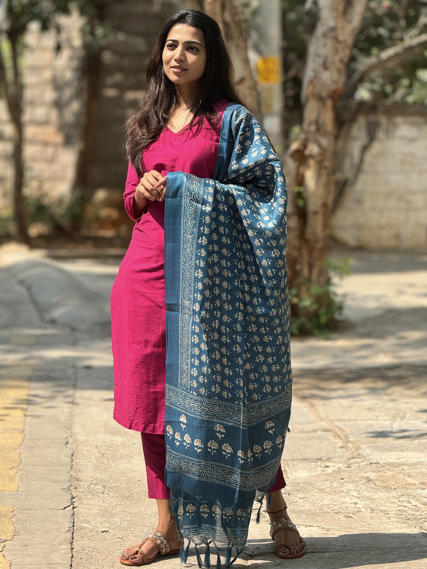 Sudiksha - Pink Silk cotton set with Kadhi Silk dupatta